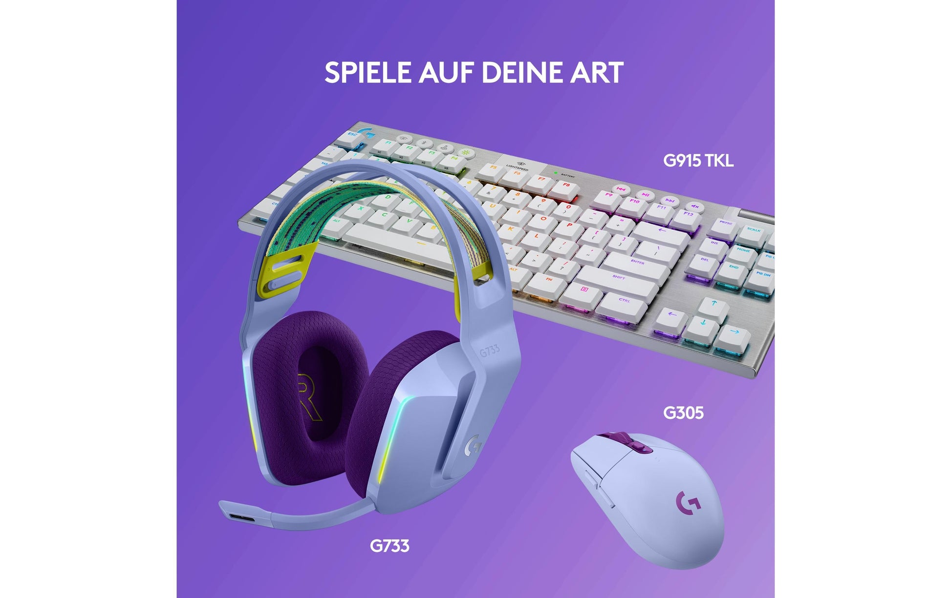 Logitech G G733 LIGHTSPEED Gaming-Headset – Over-Ear, Kabellos, mit USB-A-Dongle, Violett