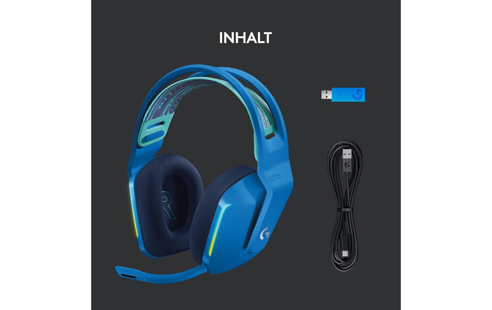 Logitech G G733 LIGHTSPEED Gaming-Headset – Over-Ear, Stereo, Kabellos, mit USB-A-Dongle, Blau