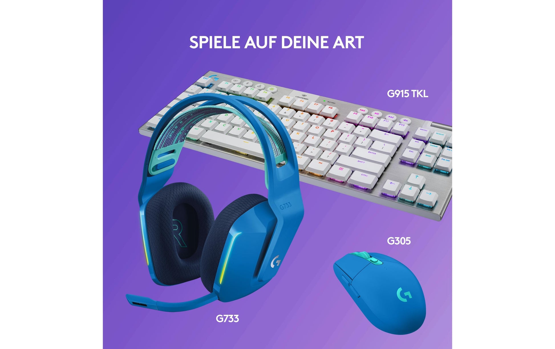 Logitech G G733 LIGHTSPEED Gaming-Headset – Over-Ear, Stereo, Kabellos, mit USB-A-Dongle, Blau