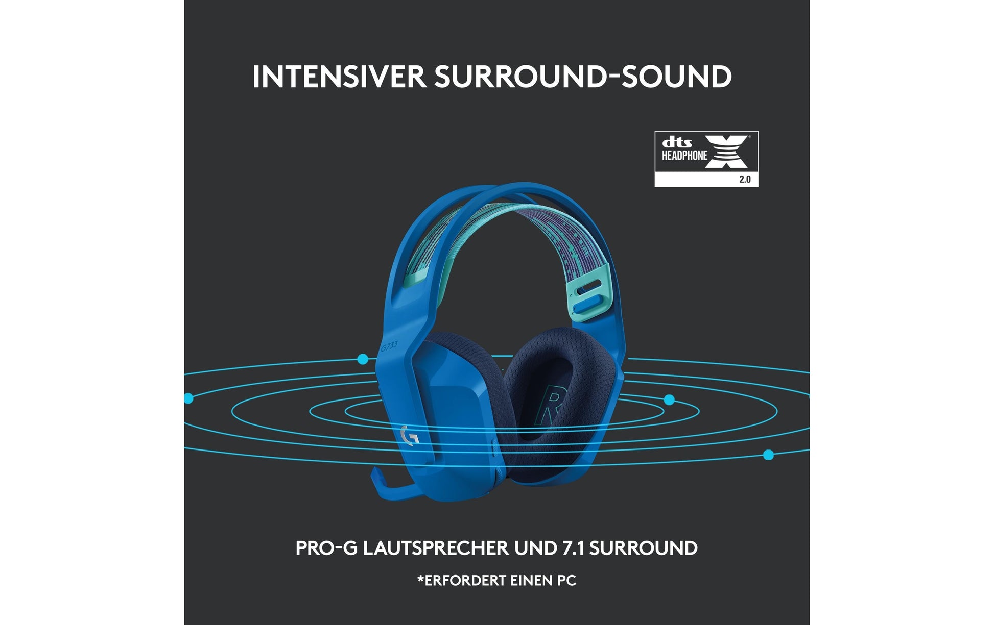 Logitech G G733 LIGHTSPEED Gaming-Headset – Over-Ear, Stereo, Kabellos, mit USB-A-Dongle, Blau