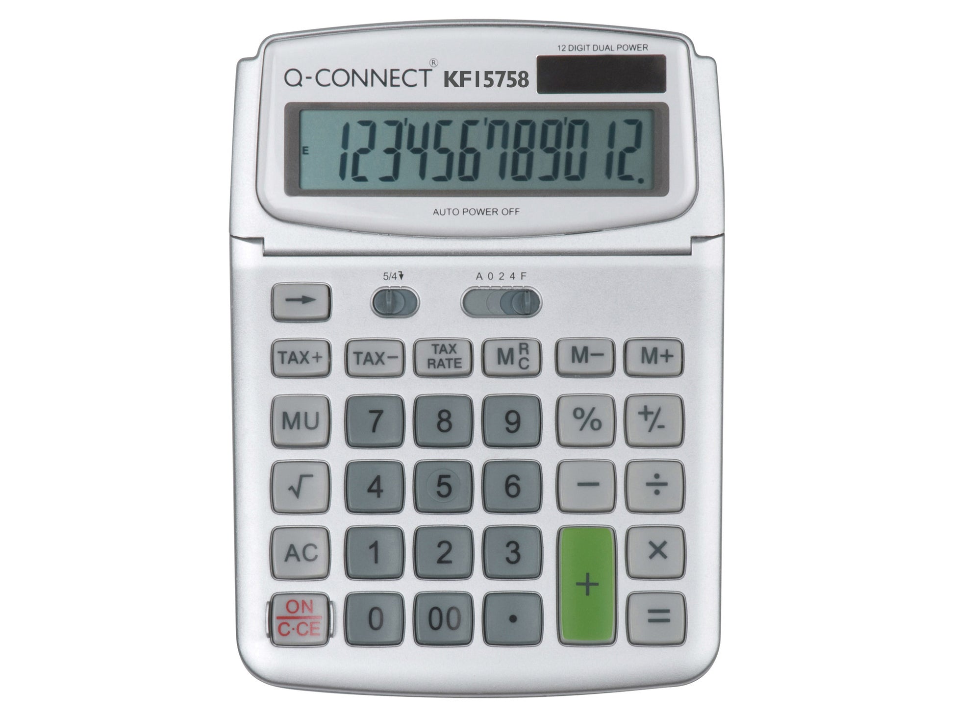 Q-CONNECT Tischrechner KF15758 – 12-stellig, LCD, Steuer/Prozent, Solar, Grau