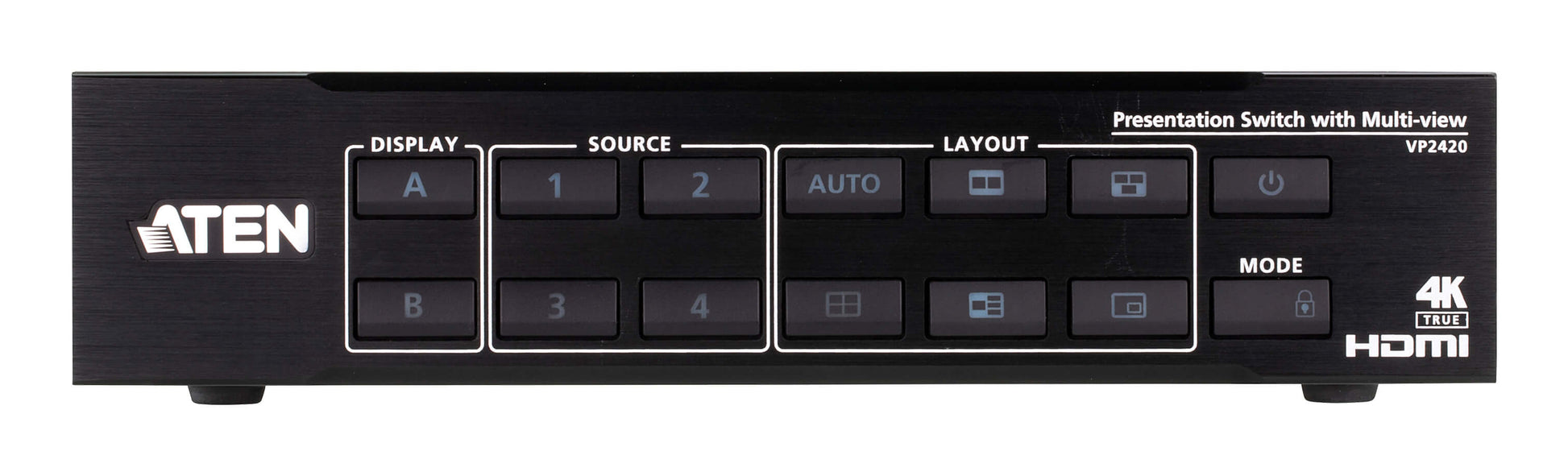 ATEN VP2420 – 4×2 HDMI-Matrix, 4K60, Fronttasten, RS-232, IR-Fernbedienung