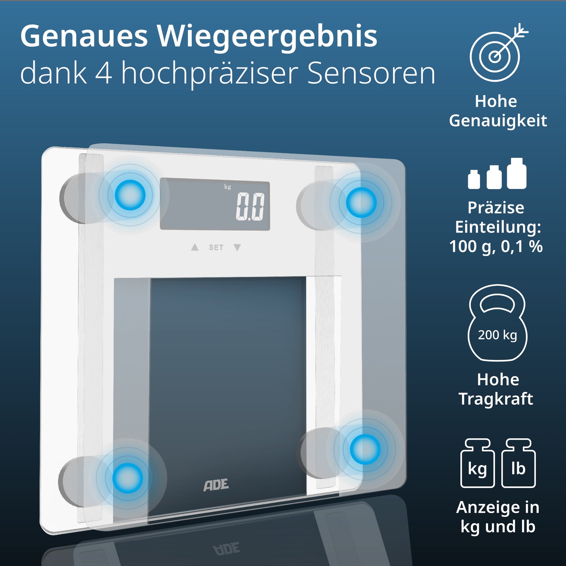 ADE Digitale Personenwaage – Glas – 200 kg