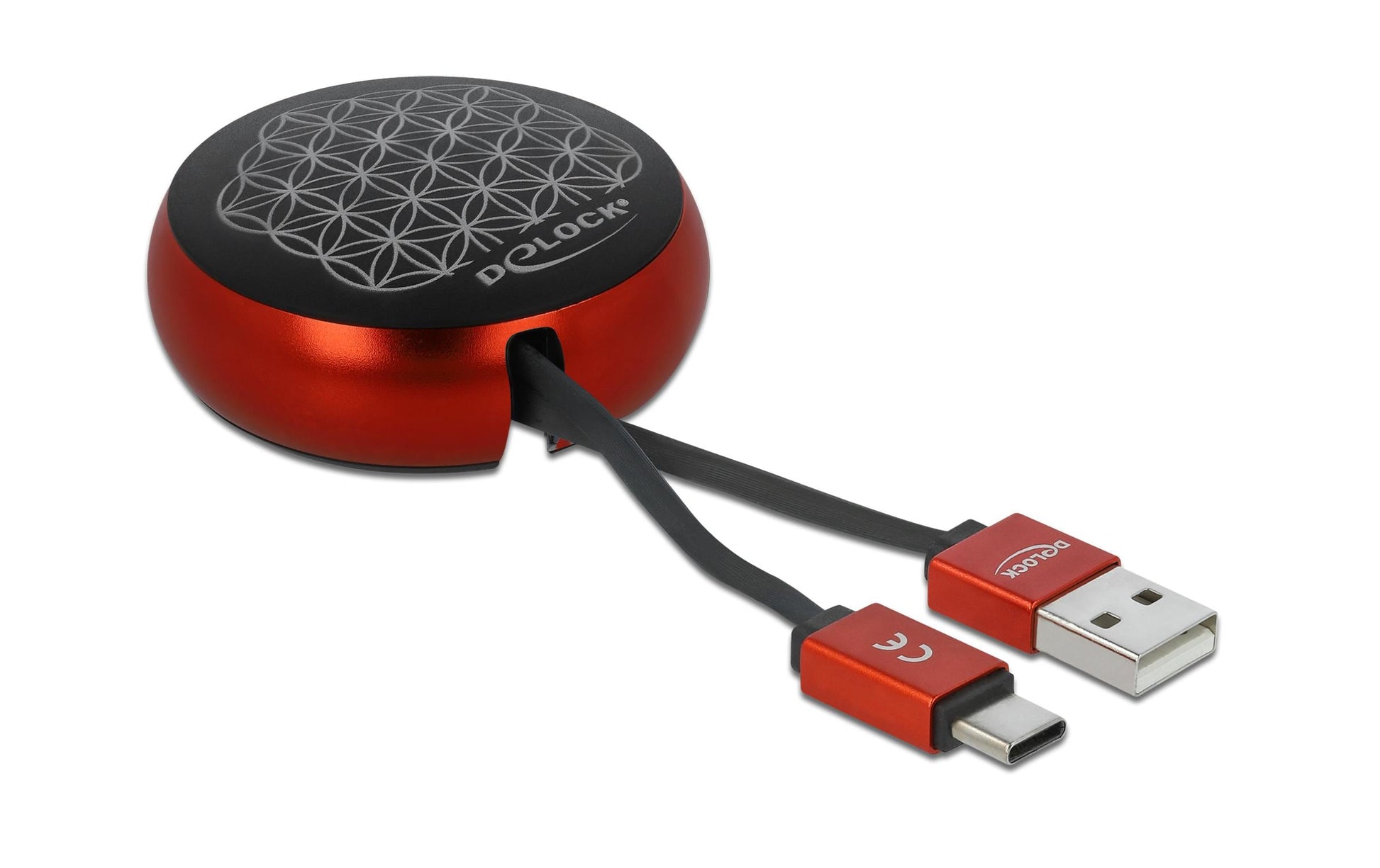 DeLOCK Daten- & Ladekabel – USB-A auf USB-C 0,92 m, 10,5 W, aufrollbar, Schwarz/Rot