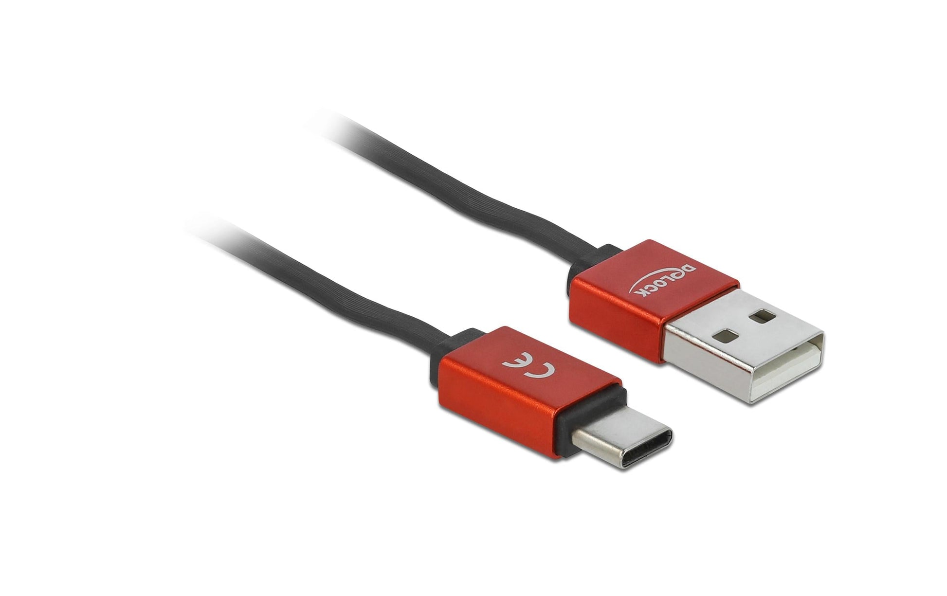 DeLOCK Daten- & Ladekabel – USB-A auf USB-C 0,92 m, 10,5 W, aufrollbar, Schwarz/Rot