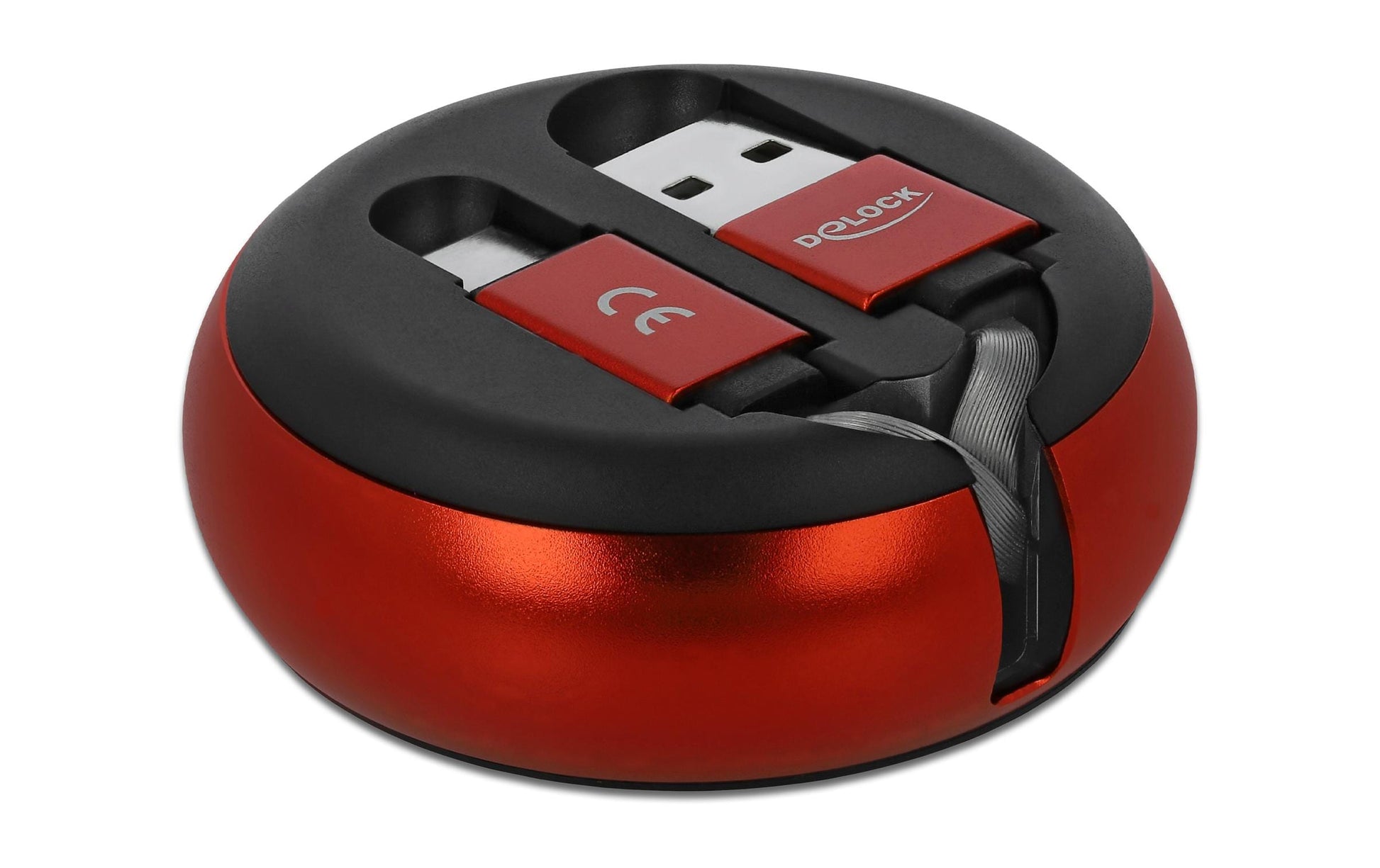 DeLOCK Daten- & Ladekabel – USB-A auf USB-C 0,92 m, 10,5 W, aufrollbar, Schwarz/Rot