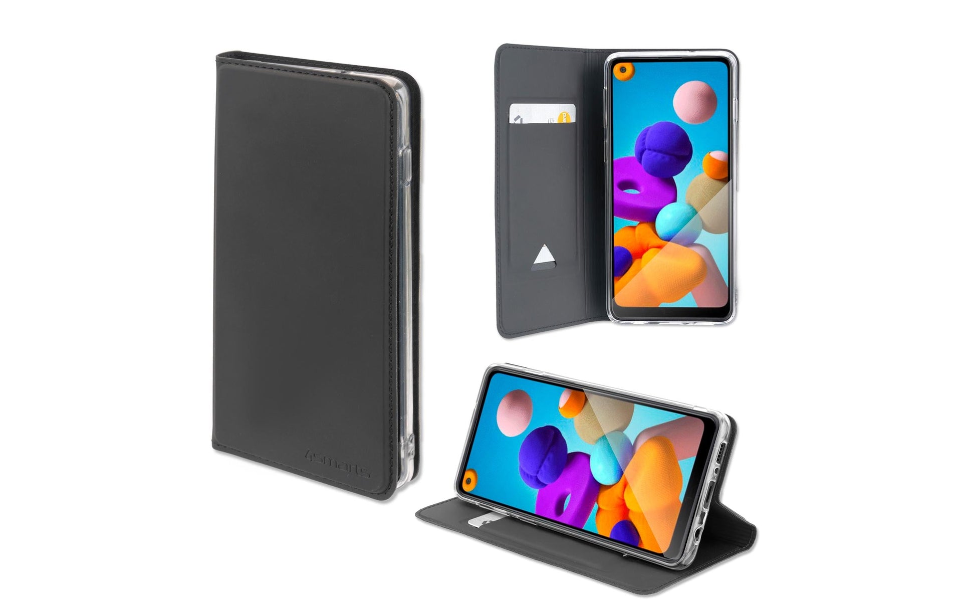 4smarts Urban Lite Folio – für Samsung Galaxy A21s, mit Ständer, mit Kartenfach, PU, Schwarz