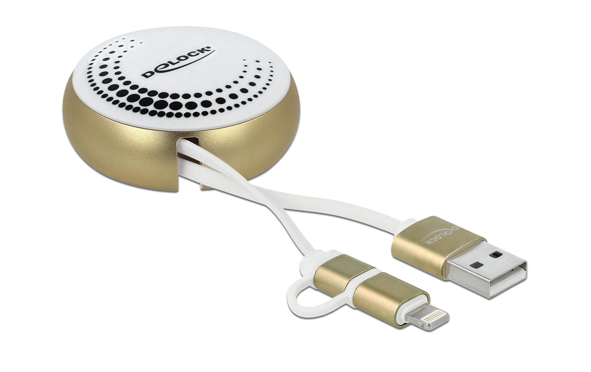 DeLOCK Multi-Kabel – 2-in-1 USB-A auf Micro-USB/Lightning 0,92 m, 10,5 W, aufrollbar – für iPhone/Android