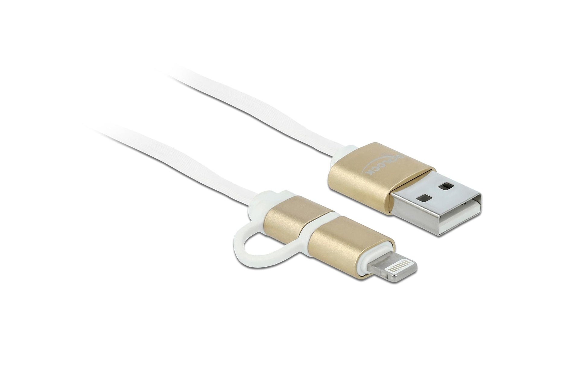 DeLOCK Multi-Kabel – 2-in-1 USB-A auf Micro-USB/Lightning 0,92 m, 10,5 W, aufrollbar – für iPhone/Android