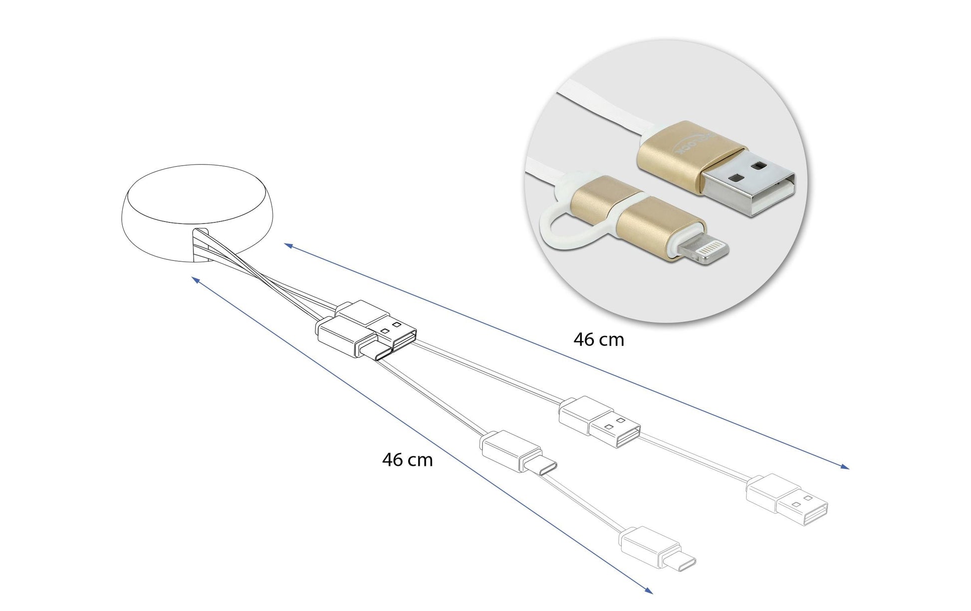DeLOCK Multi-Kabel – 2-in-1 USB-A auf Micro-USB/Lightning 0,92 m, 10,5 W, aufrollbar – für iPhone/Android