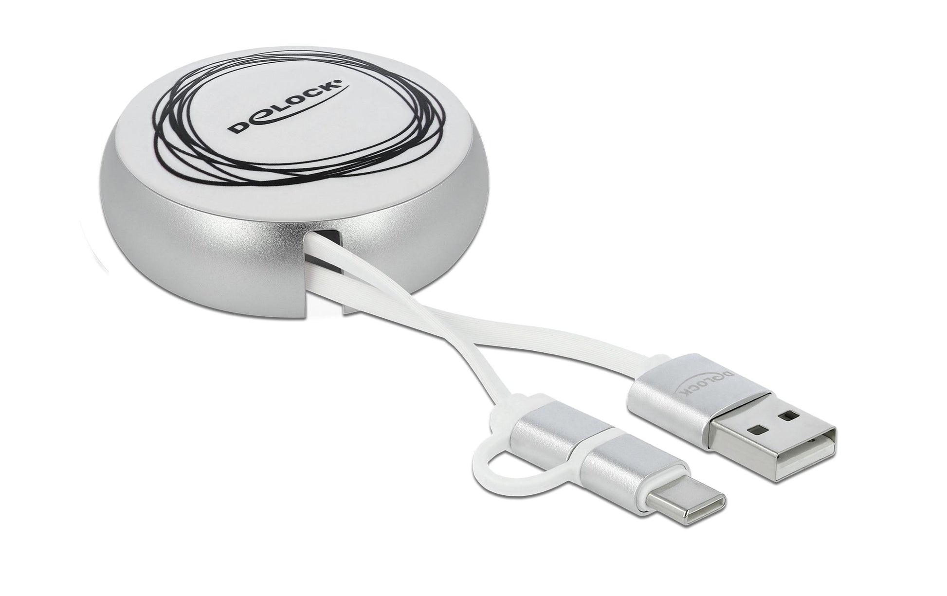 DeLOCK USB-Kabel – USB-A auf USB-C/Micro-USB-B – USB 2.0 (480 Mbit/s) – 0,92 m – Weiss/Silber
