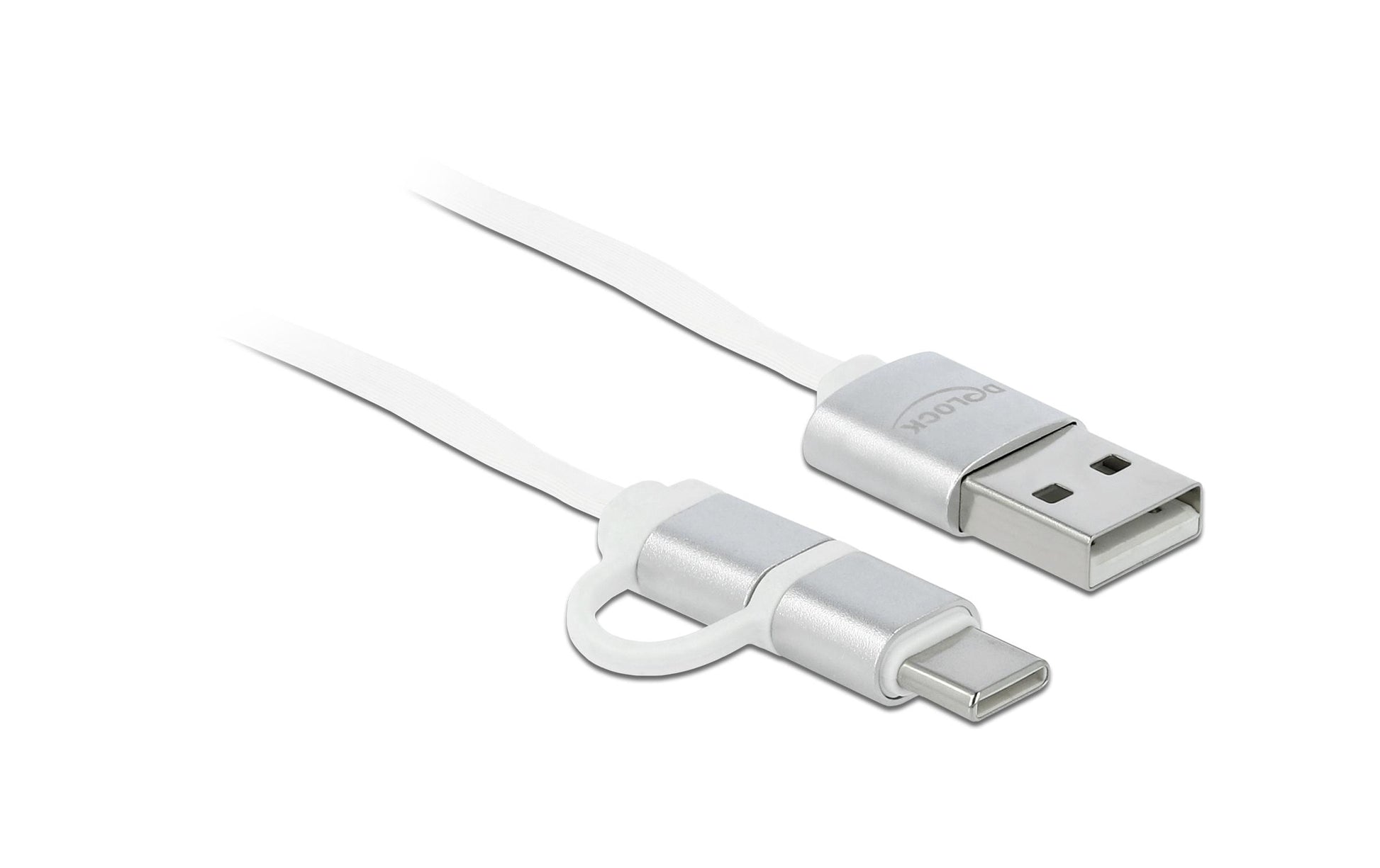 DeLOCK USB-Kabel – USB-A auf USB-C/Micro-USB-B – USB 2.0 (480 Mbit/s) – 0,92 m – Weiss/Silber