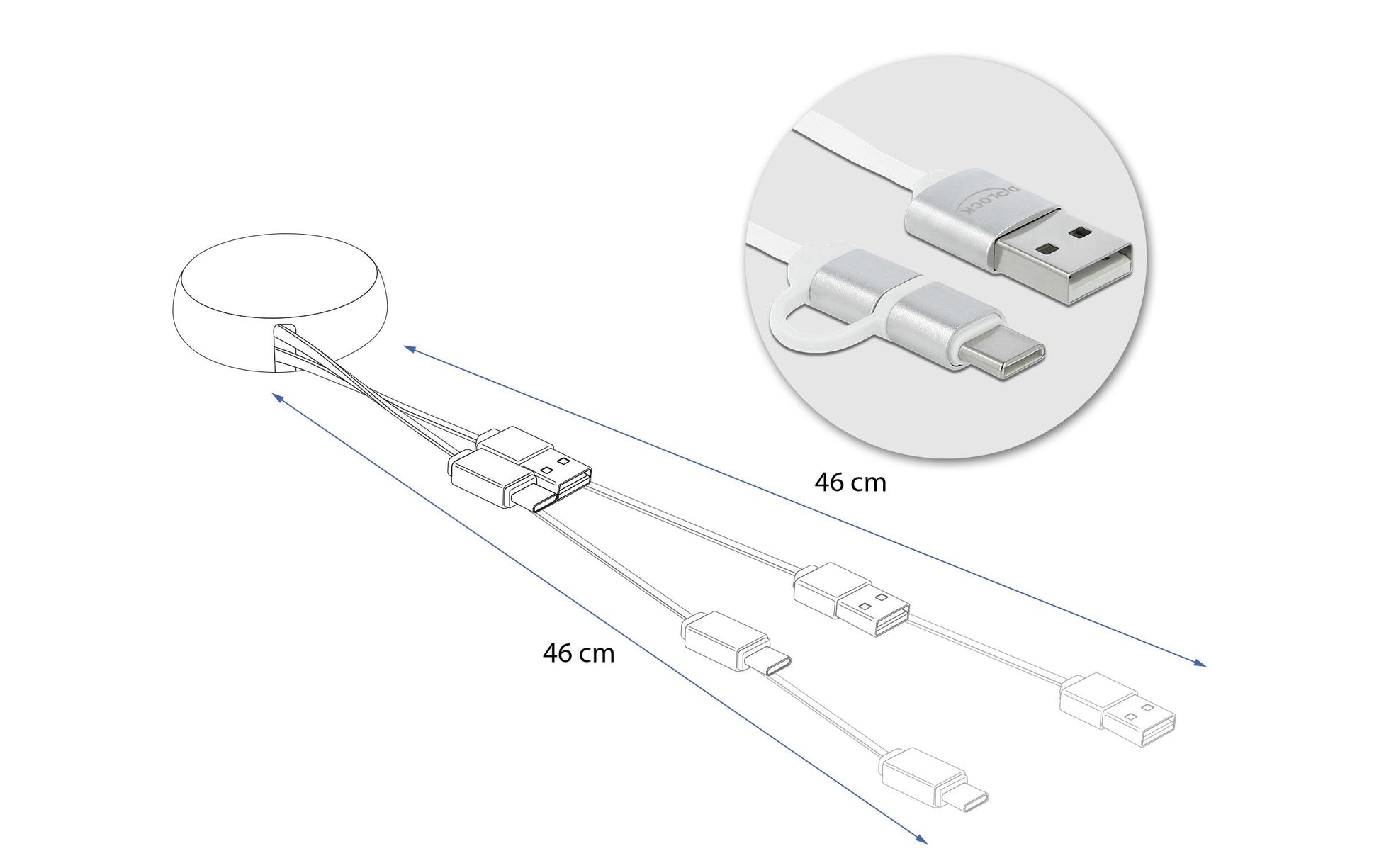 DeLOCK USB-Kabel – USB-A auf USB-C/Micro-USB-B – USB 2.0 (480 Mbit/s) – 0,92 m – Weiss/Silber