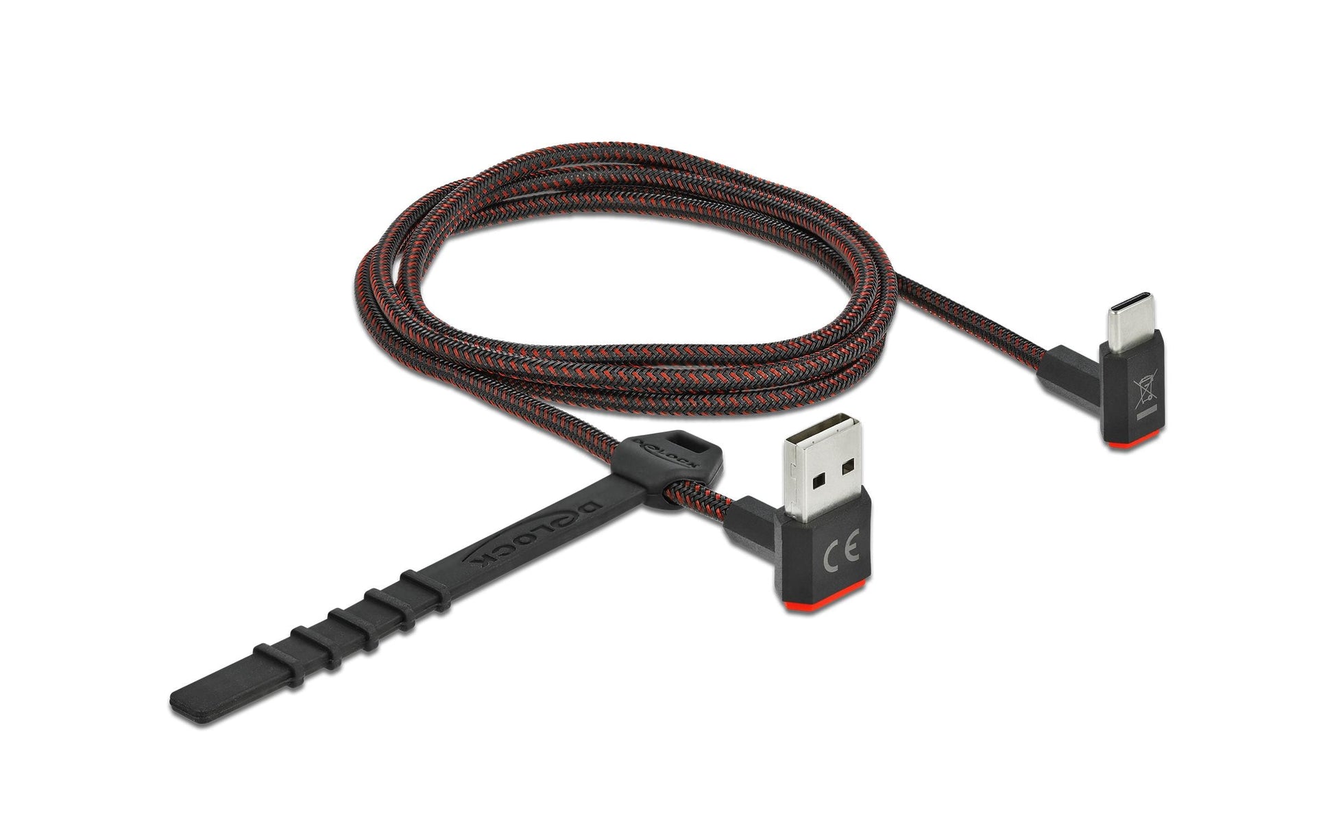 DeLOCK USB-A auf USB-C Kabel – USB 2.0 (480 Mbit/s) – 1 m – Abgewinkelt, Beidseitig einsteckbar – Schwarz