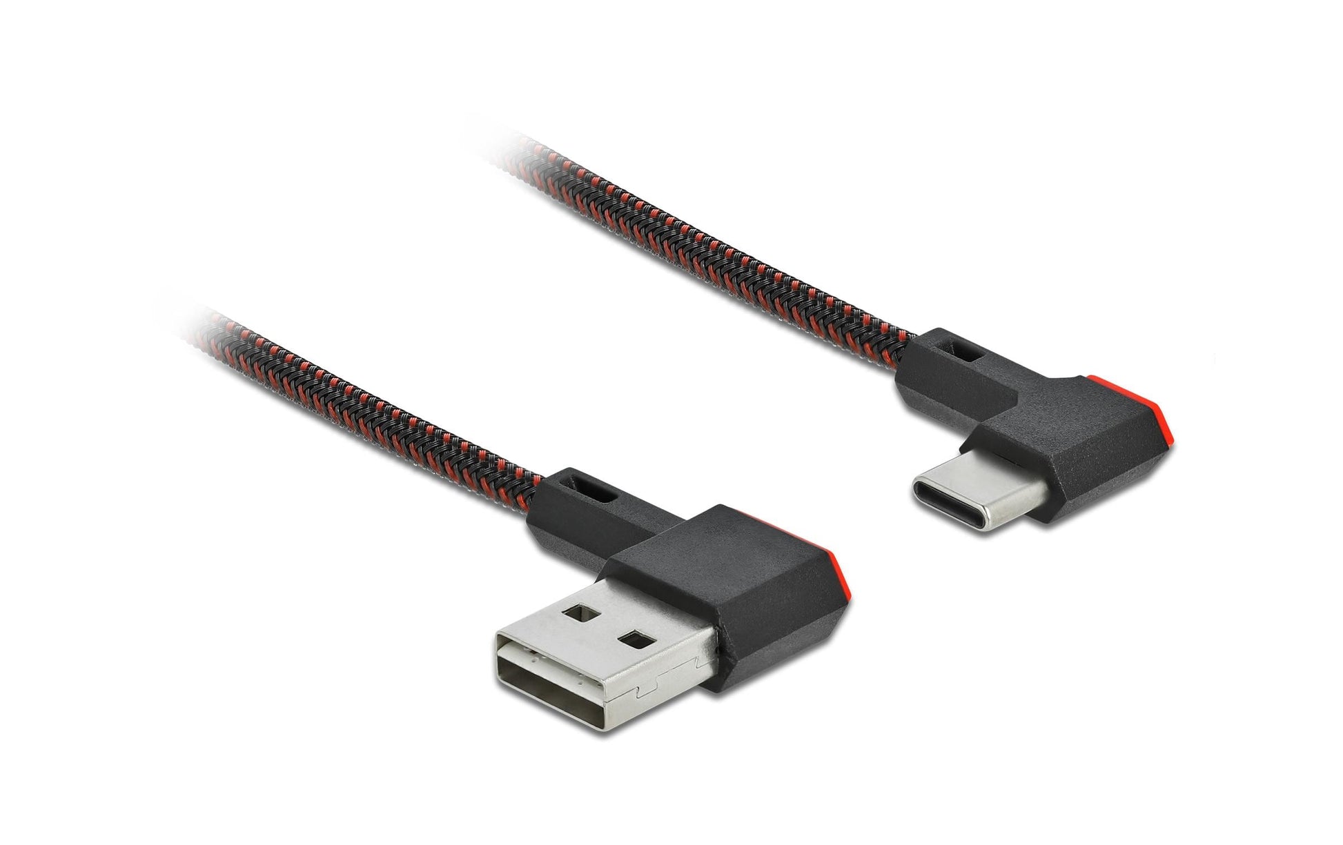 DeLOCK USB-Kabel – USB-A auf USB-C – USB 2.0 (480 Mbit/s) – 2 m – Abgewinkelt, beidseitig einsteckbar – Schwarz