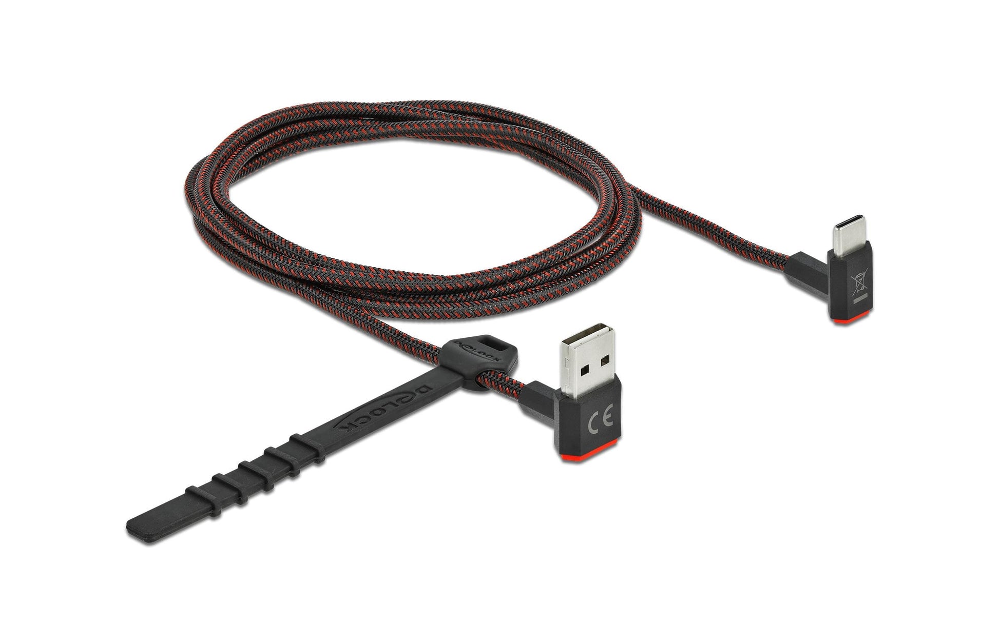 DeLOCK USB-A auf USB-C Kabel – USB 2.0 (480 Mbit/s) – 2 m – Abgewinkelt, beidseitig einsteckbar – Schwarz