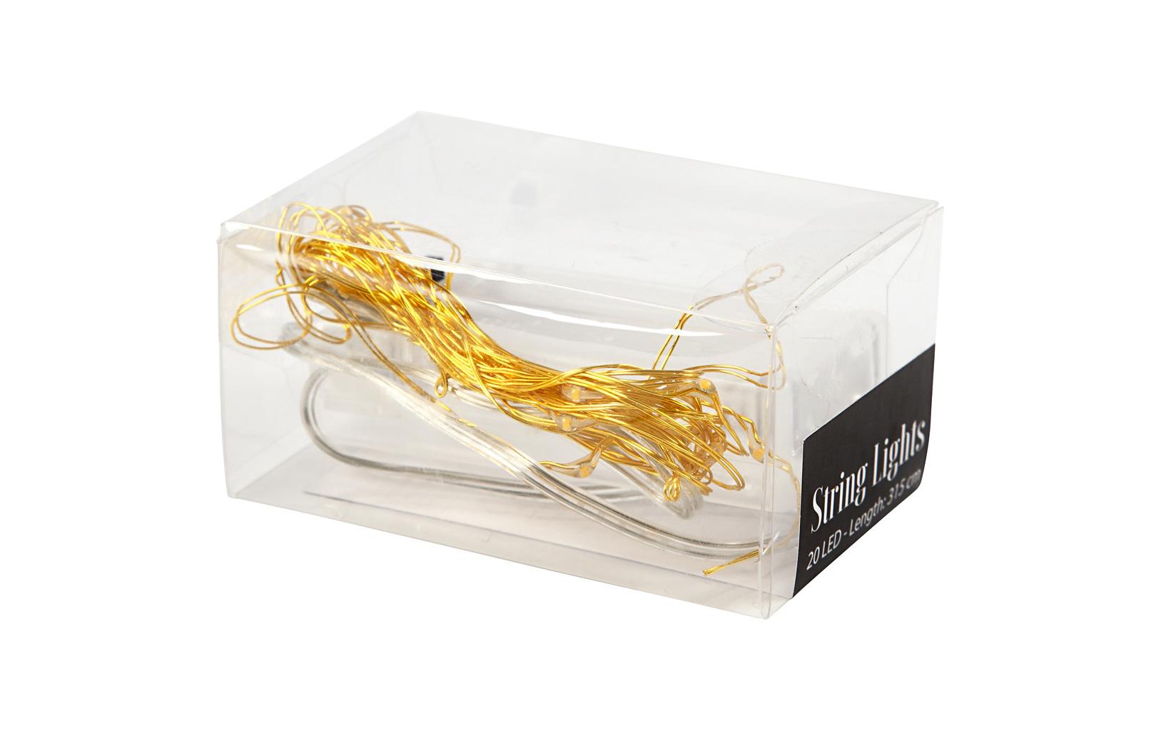 Creativ Company Lichterkette – Starterset, 3,15 m, Warmweiss, nicht dimmbar, Gold, batteriebetrieben, 20 LEDs