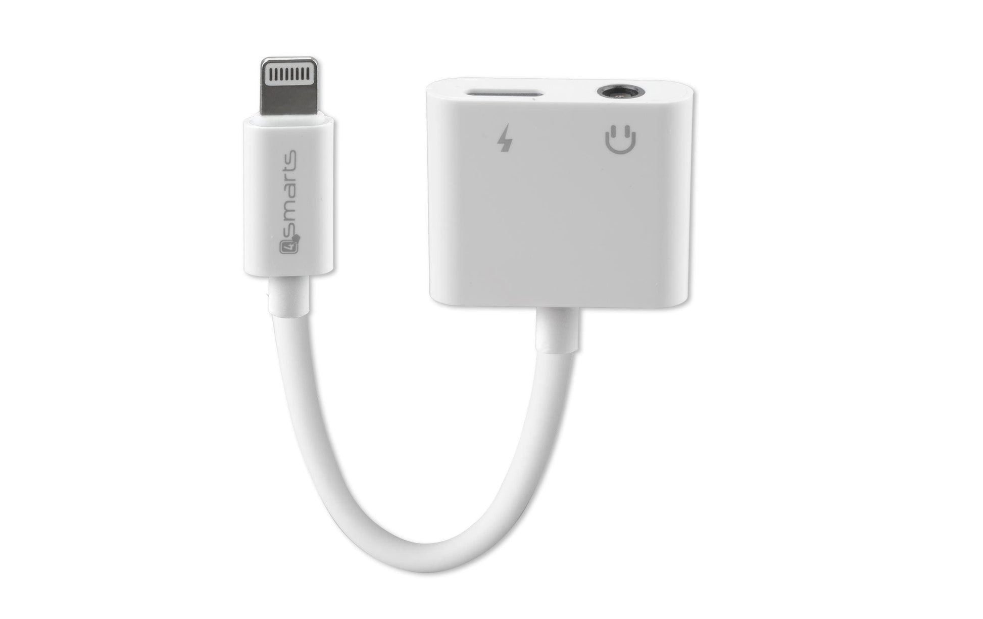 4smarts Audio- und Lade-Splitter – Adapter (Lightning auf Lightning + 3,5 mm Klinke), für iPhone/iPad – Weiss