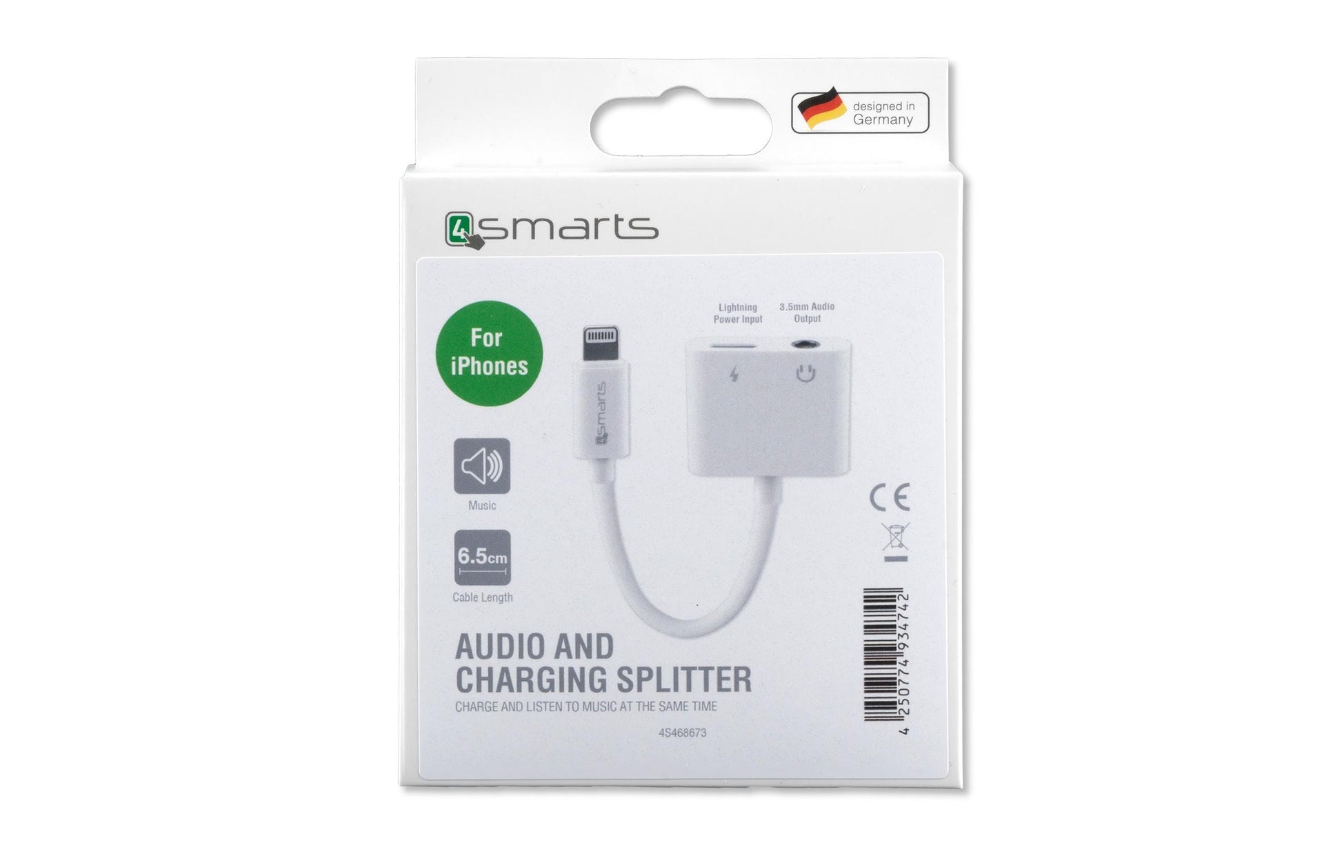 4smarts Audio- und Lade-Splitter – Adapter (Lightning auf Lightning + 3,5 mm Klinke), für iPhone/iPad – Weiss