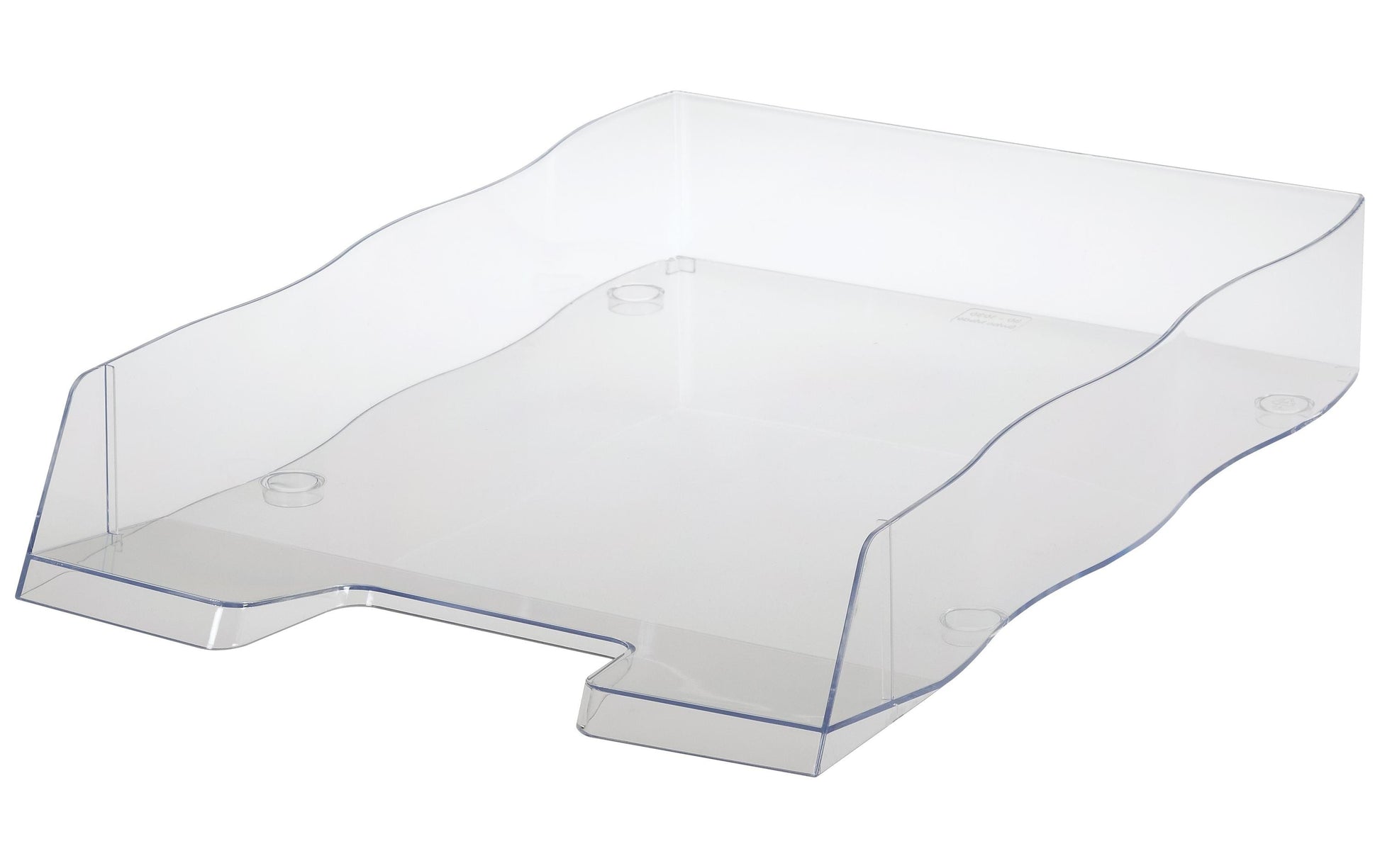 Styro Briefkorb – mit Griffausschnitt, mit Beschriftungsfeld, glänzend, transparent, B 255 × H 62 × T 355 mm