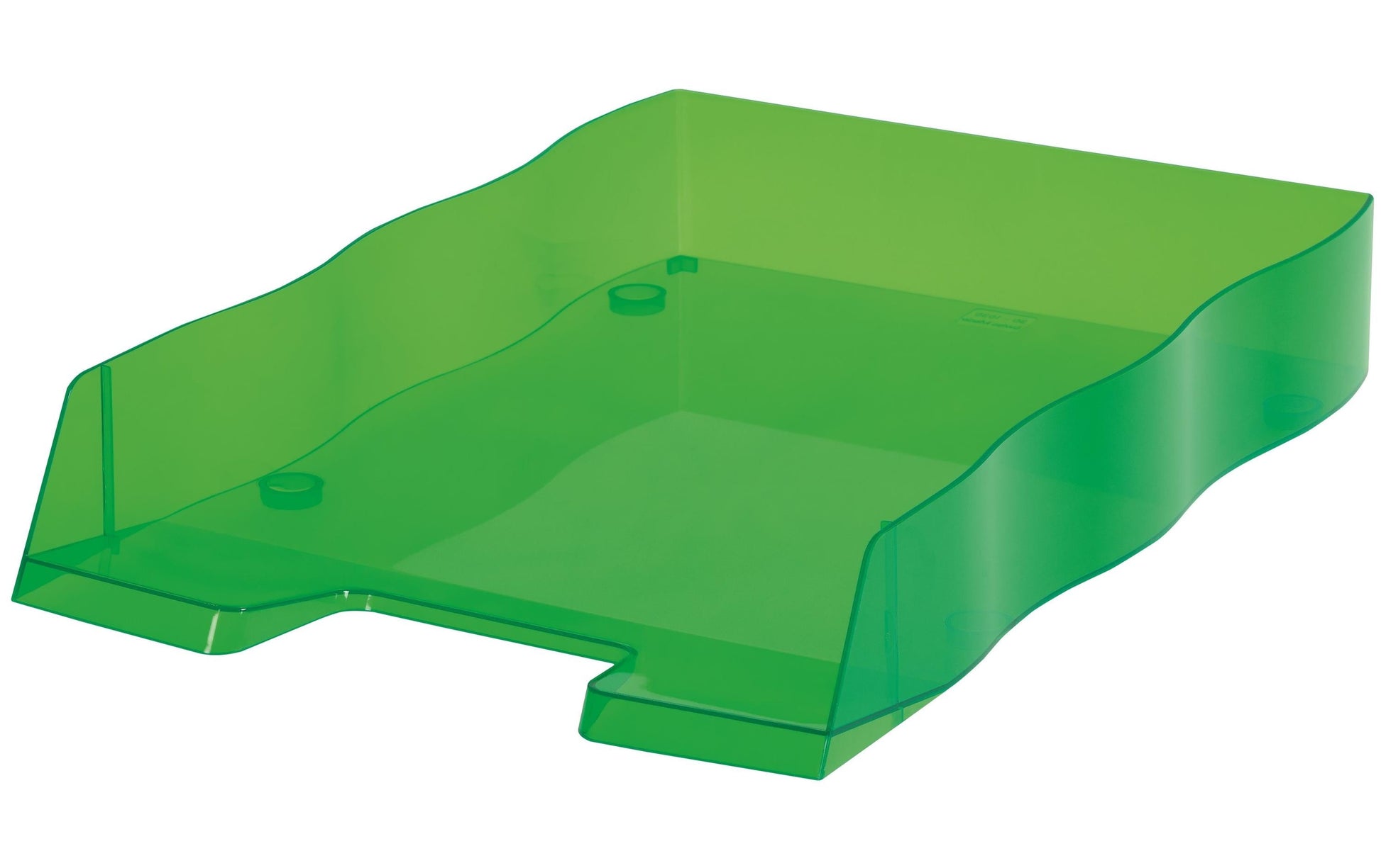 Styro Briefkorb – mit Griffausschnitt, mit Beschriftungsfeld, glänzend, grün, B 255 × H 62 × T 355 mm