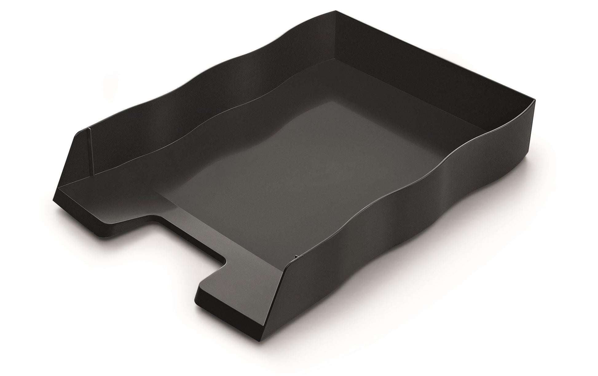 Styro Briefkorb – mit Griffausschnitt, mit Beschriftungsfeld, glänzend, schwarz, B 255 × H 62 × T 355 mm