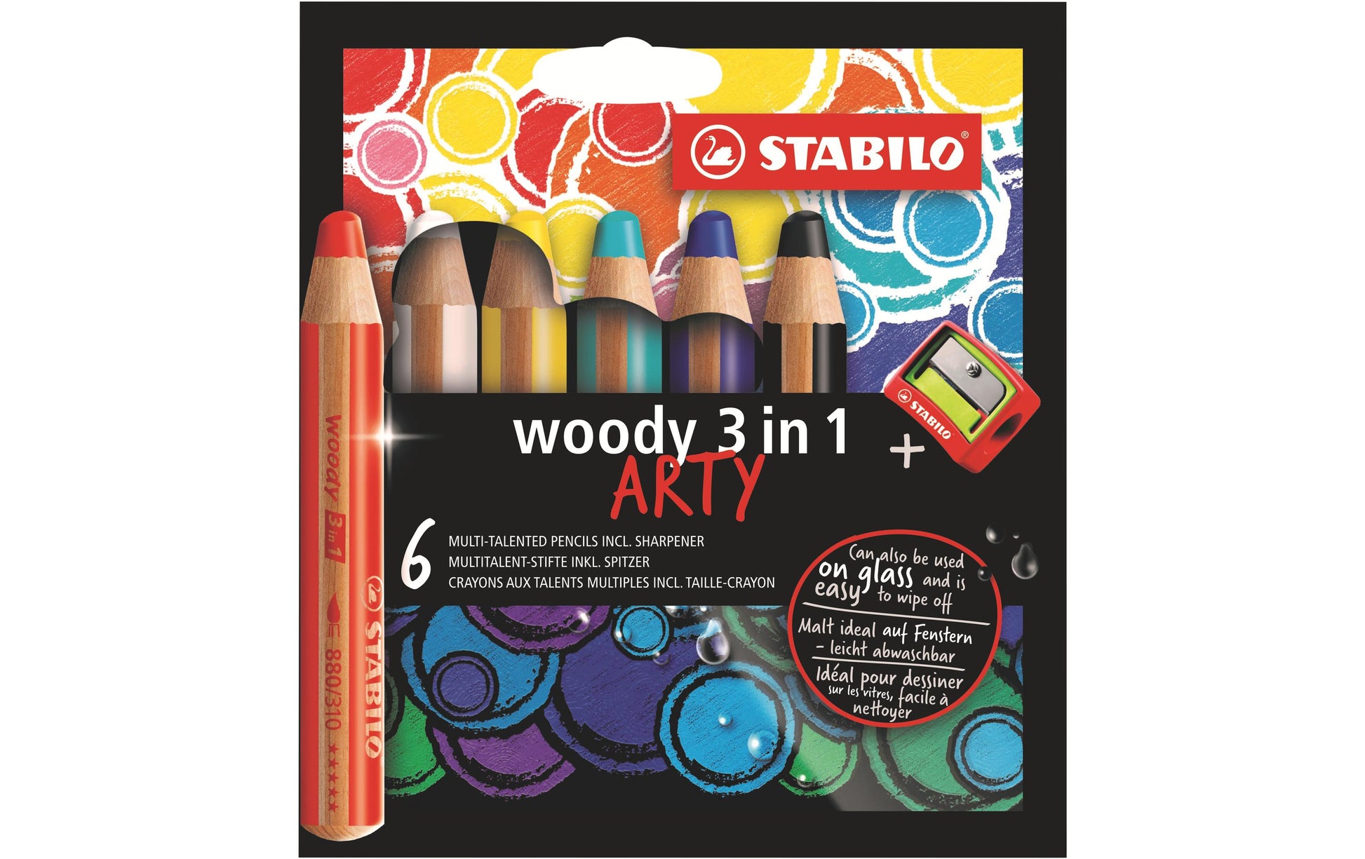 STABILO 3-in-1 Farbstifte Woody Arty – 6 Farben, mit Spitzer, Ø 4,2 mm, PEFC