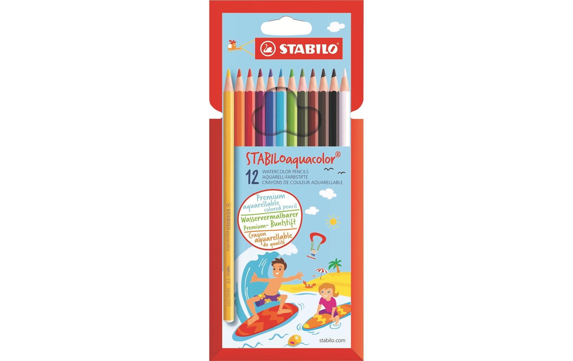 STABILO Aquarellfarbstifte aquacolor – Minen-Ø 2,8 mm, 12 Farben, im Kartonetui