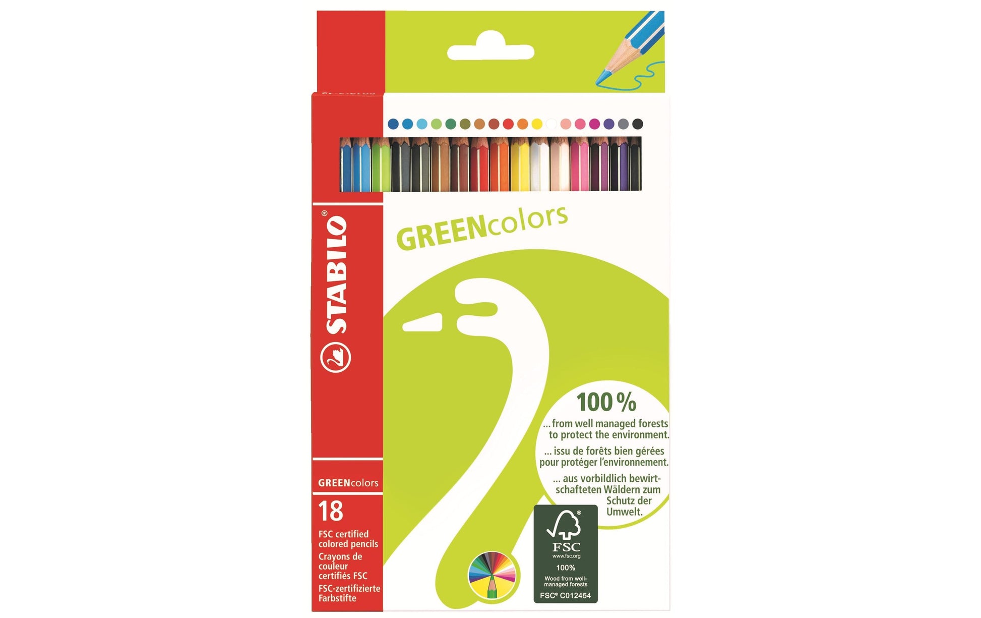 STABILO Buntstifte GREENcolors – Minen-Ø 2,5 mm, 18 Farben, im Kartonetui