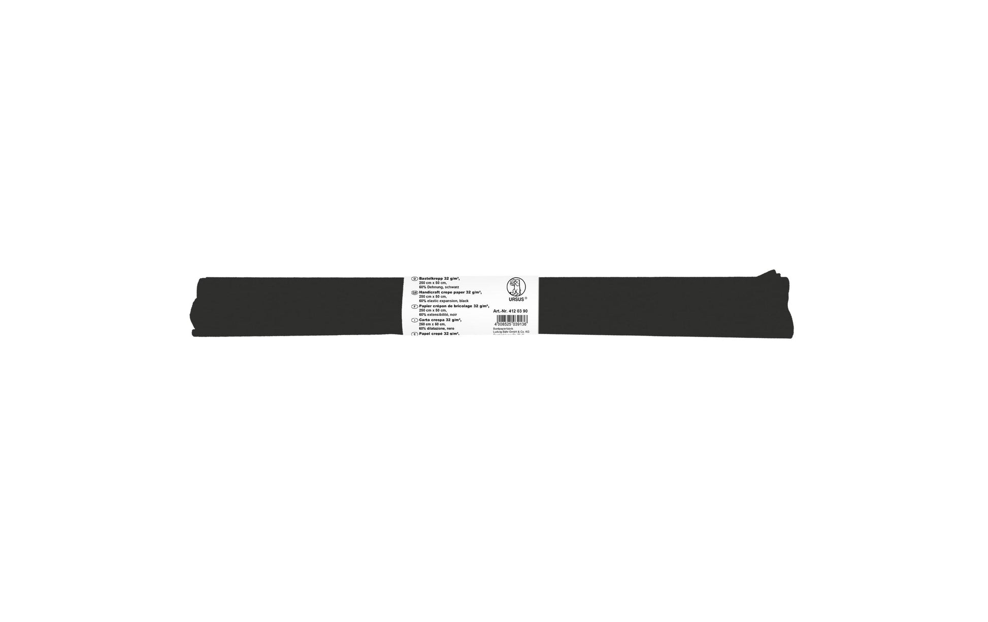 URSUS Krepppapier-Rolle – 50 cm × 2,5 m, schwarz, 32 g/m² – 1 Rolle, Kunstpapier