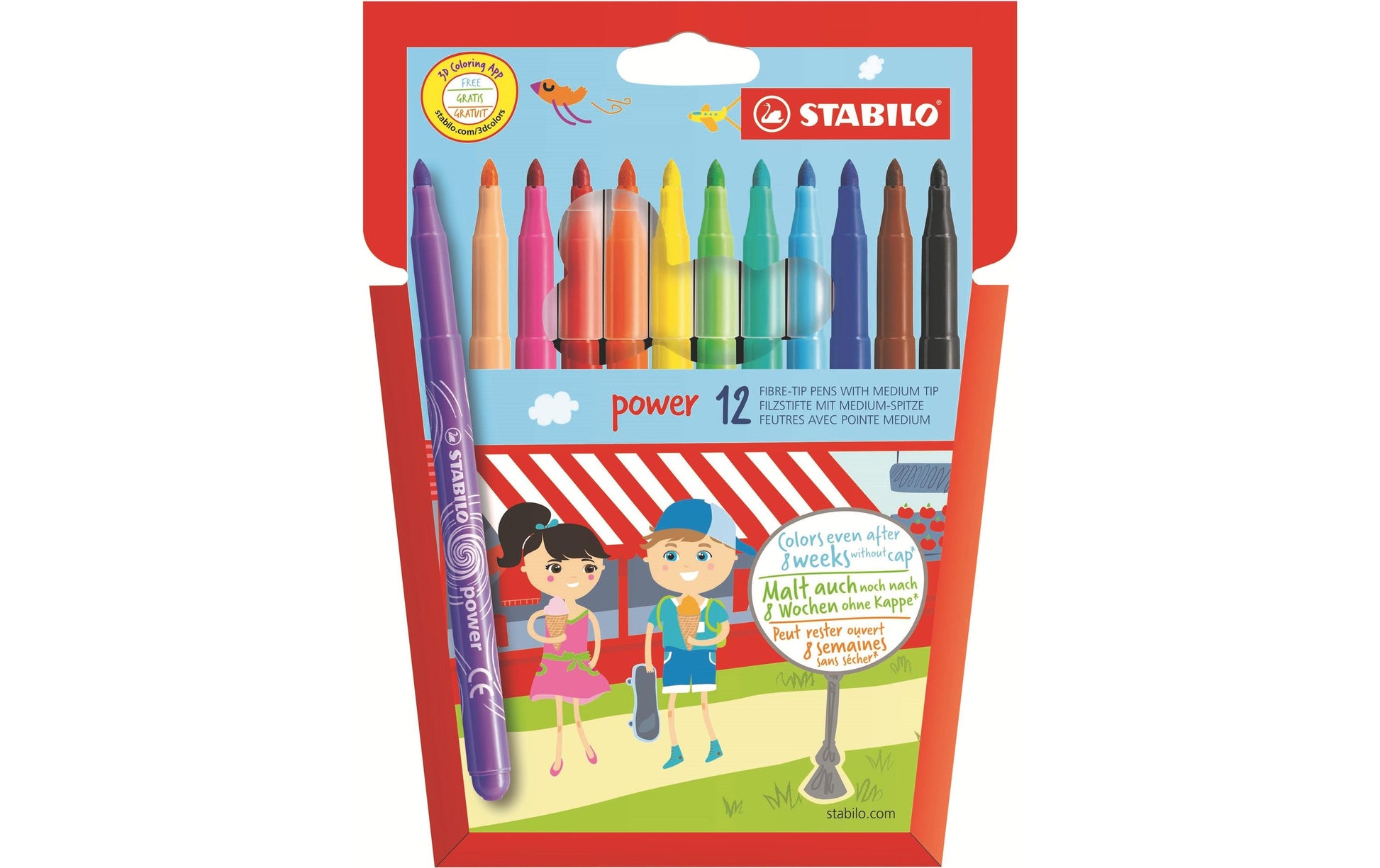 STABILO Power Filzstift – Rundspitze, 2 mm, auswaschbar, 12 Farben