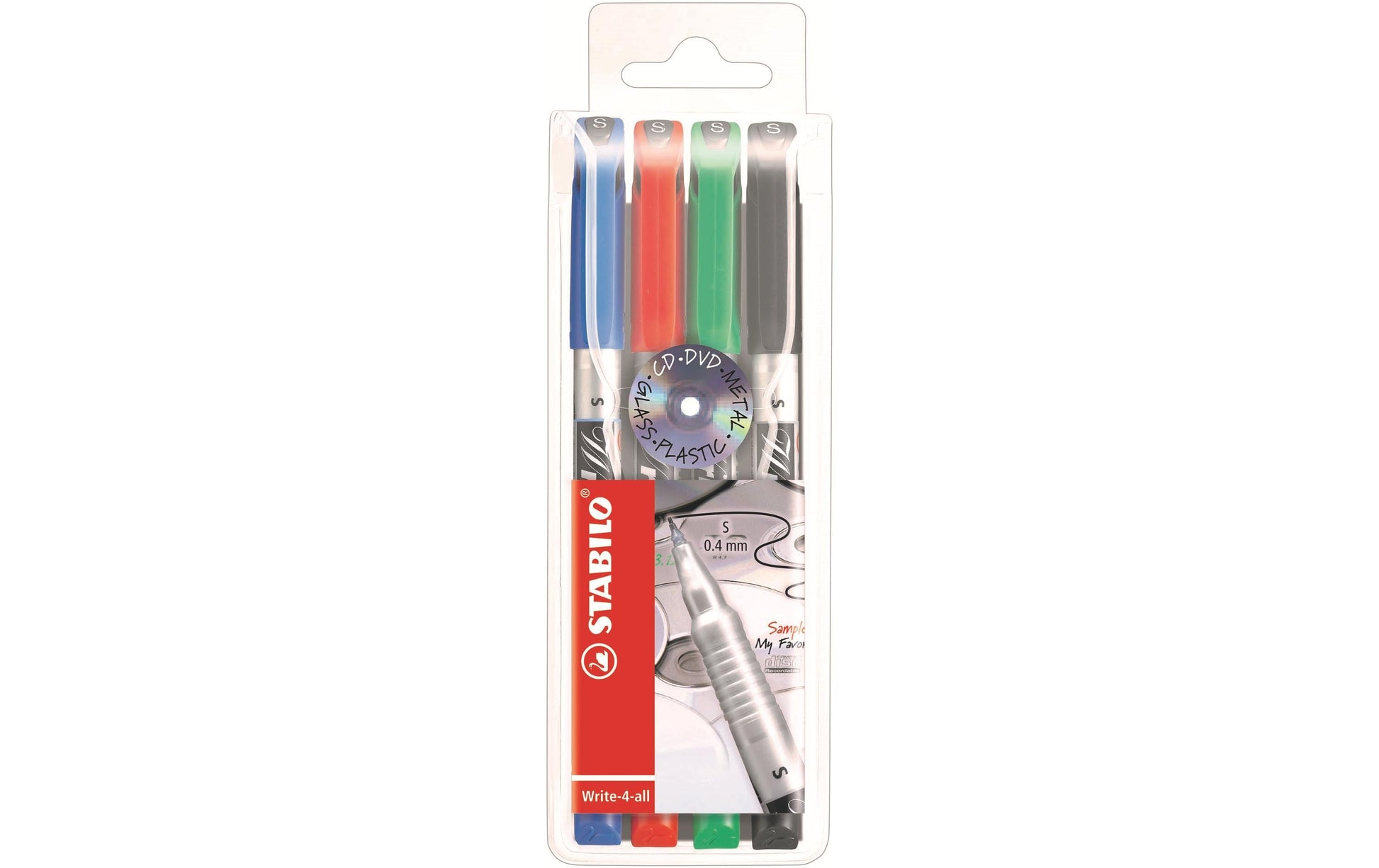 STABILO Permanentmarker – Feine Spitze 0,4 mm – Schwarz, Blau, Grün, Rot – 4er-Pack