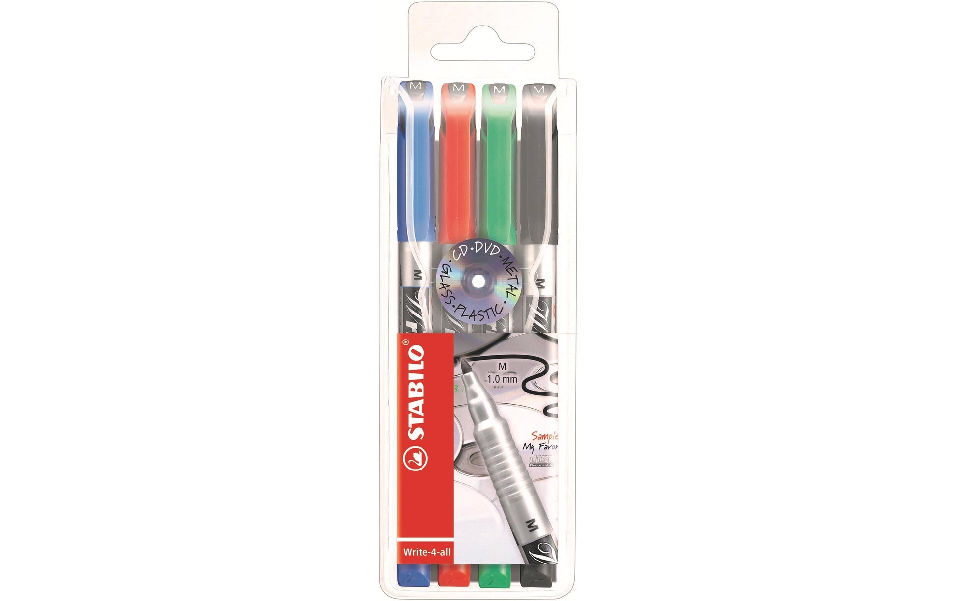 STABILO Permanentmarker – Rundspitze 1 mm – Mehrfarbig – 4er-Pack – für Glas, Metall und Kunststoff