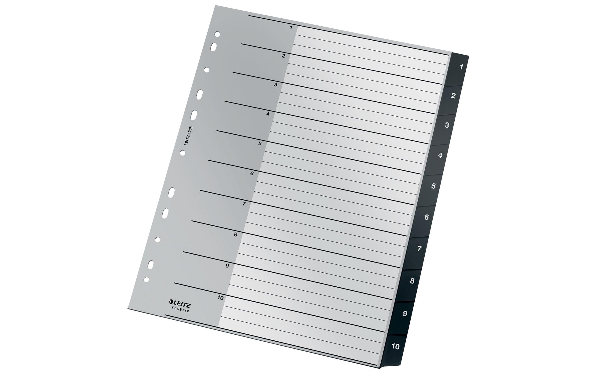 Leitz Register A4 Überbreit – Nummeriert 1–10, PP, Schwarz, 10-fach, PC-beschriftbar