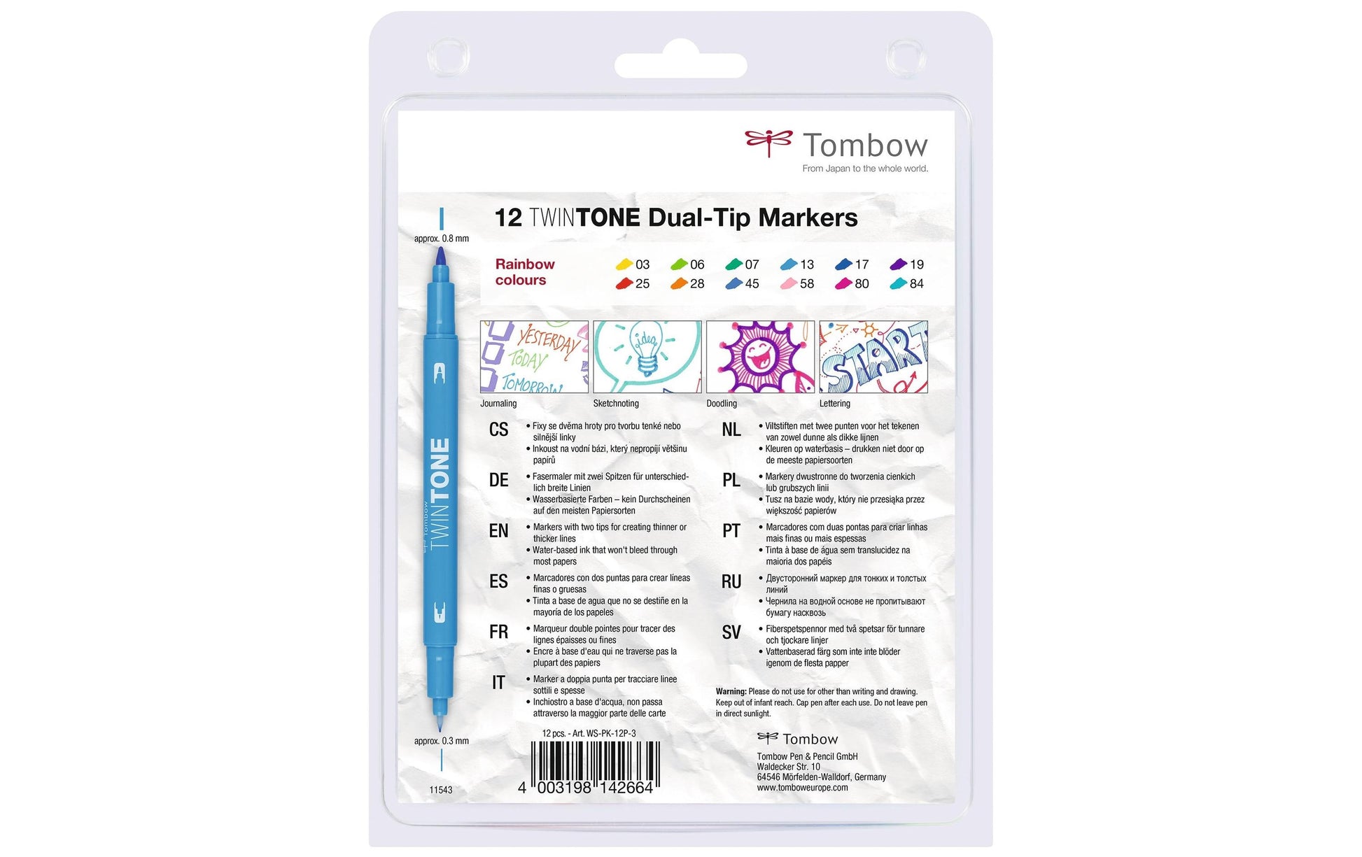 Tombow Filzstifte TwinTone, Strichbreite 0,3–0,8 mm, 12 Farben