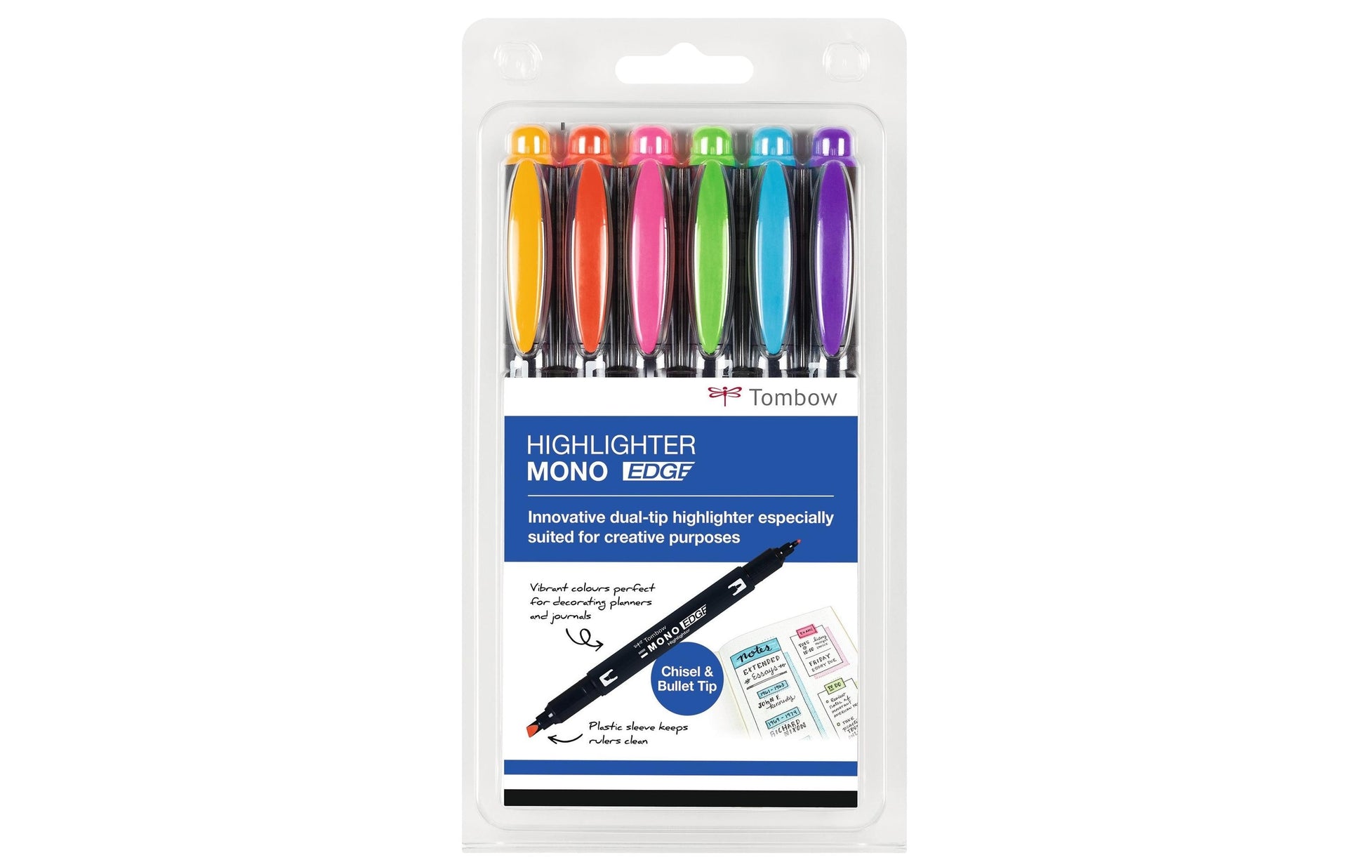Tombow Non-Permanent-Marker MONO edge – feine Rundspitze – sortiert – 6er-Set