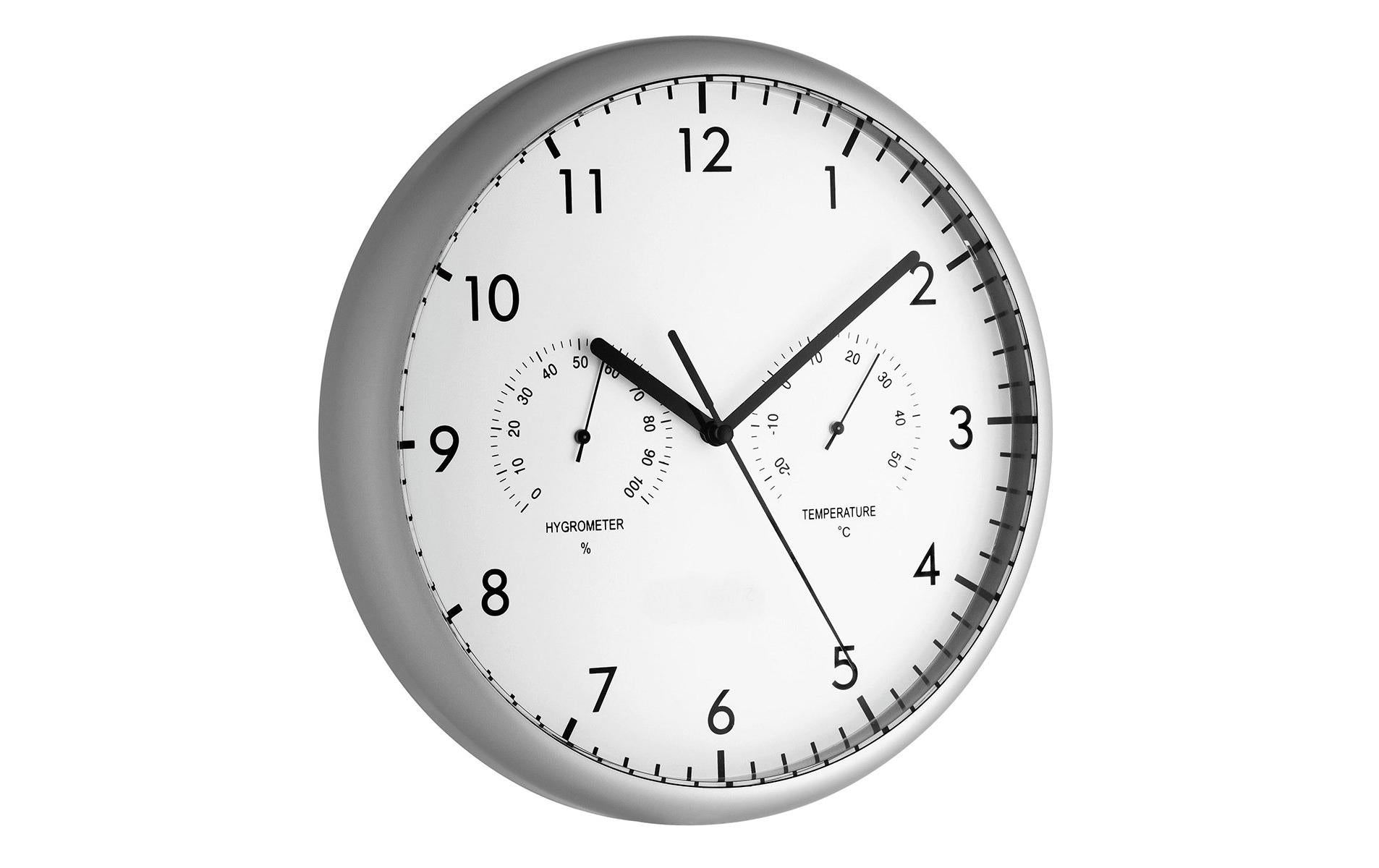TFA-Dostmann TFA Dostmann Wanduhr – Analog, Thermometer, Hygrometer, Ø 26,5 cm, Silber, Kunststoff
