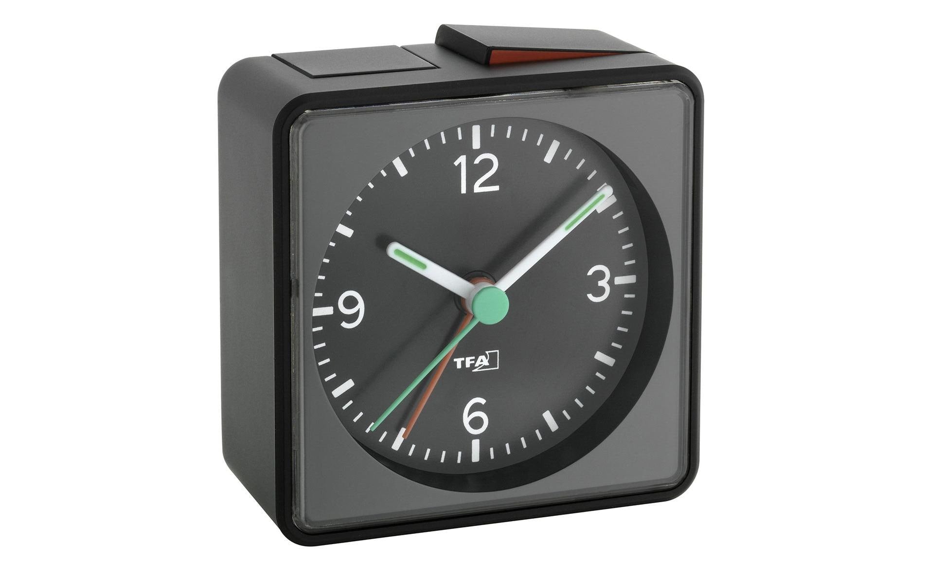 TFA-Dostmann TFA Dostmann PUSH Wecker – Analog, Schlummerfunktion, Hintergrundbeleuchtung, 7 × 7 × 3,7 cm, Schwarz