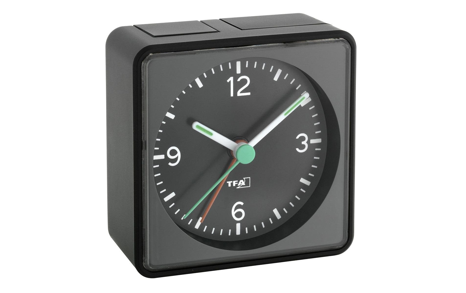 TFA-Dostmann TFA Dostmann PUSH Wecker – Analog, Schlummerfunktion, Hintergrundbeleuchtung, 7 × 7 × 3,7 cm, Schwarz
