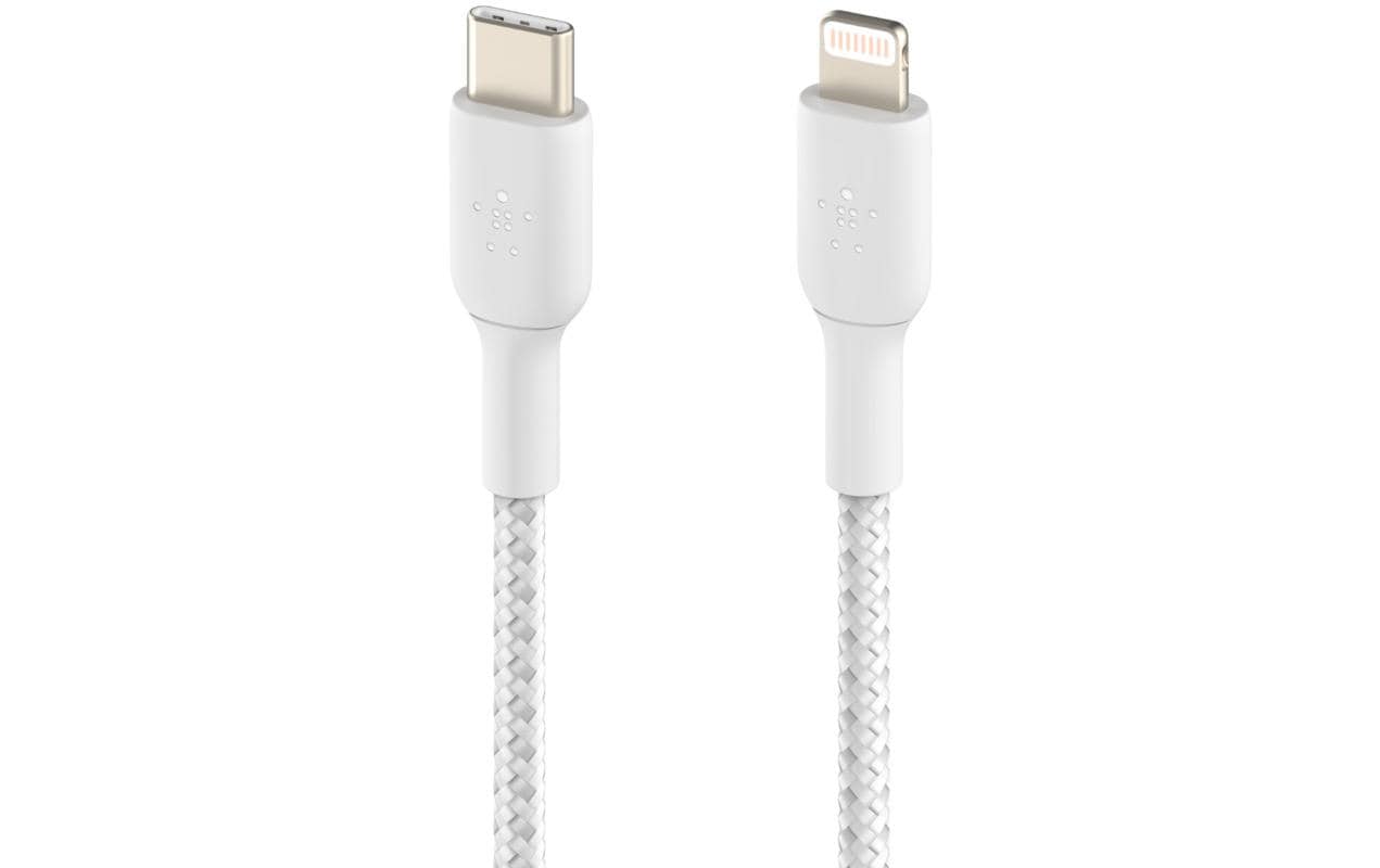 Belkin USB-C auf Lightning Kabel, 2 m, Weiss, geflochten (Nylon)