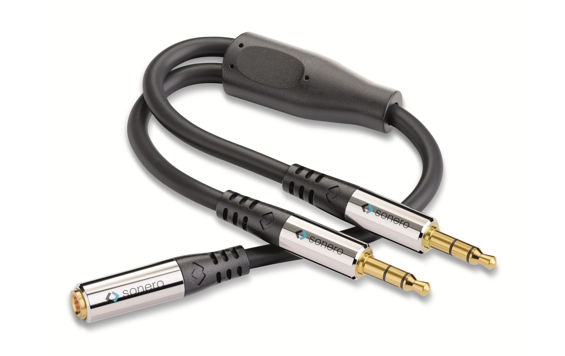 Sonero 3,5 mm Splitterkabel – 3,5 mm Klinkenbuchse zu 2× 3,5 mm Klinkenstecker – 0,25 m, vergoldete Stecker