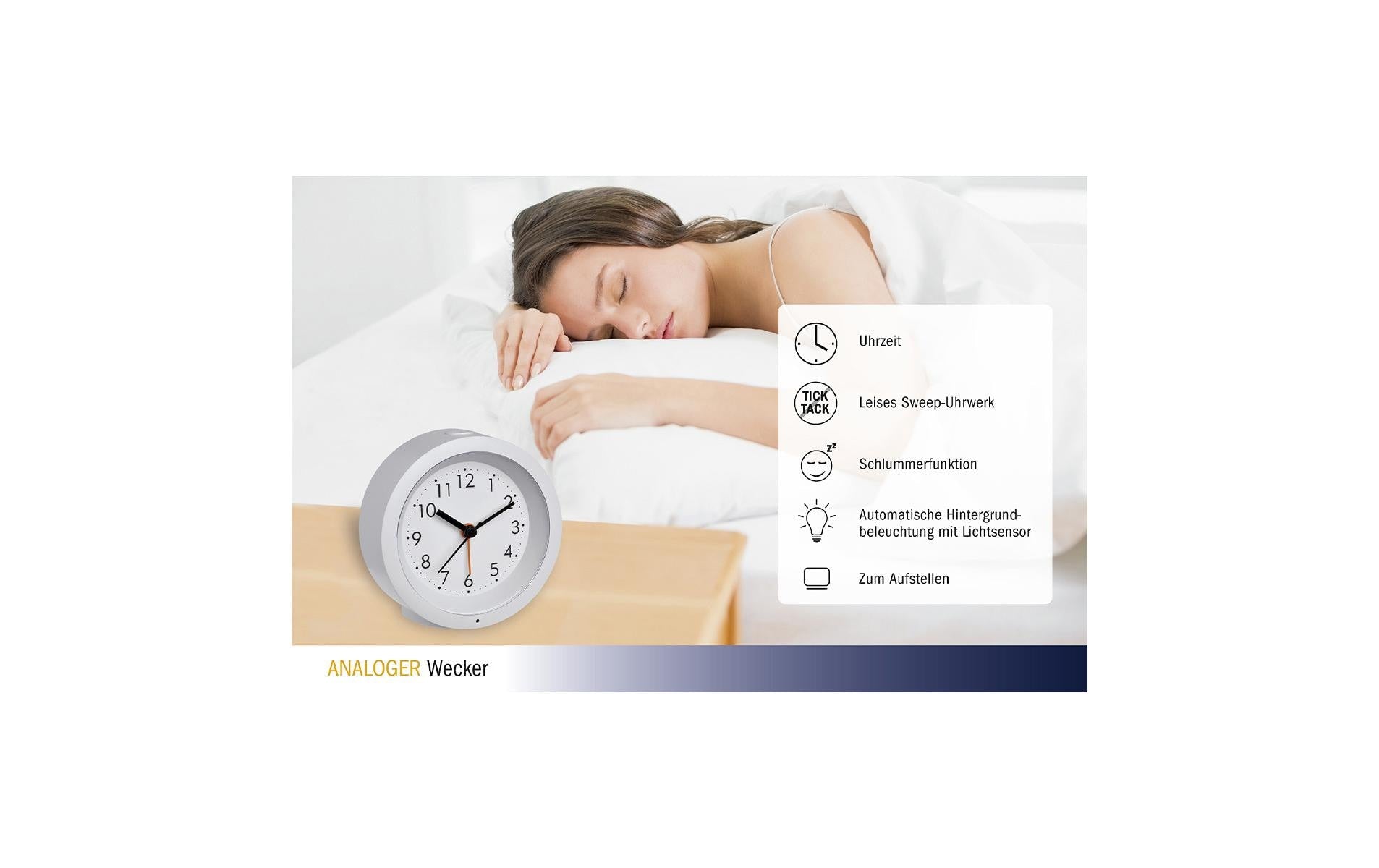 TFA-Dostmann TFA Dostmann Quarz-Wecker – Analog, Schlummerfunktion, Ø 10,5 cm, Weiss, Kunststoff