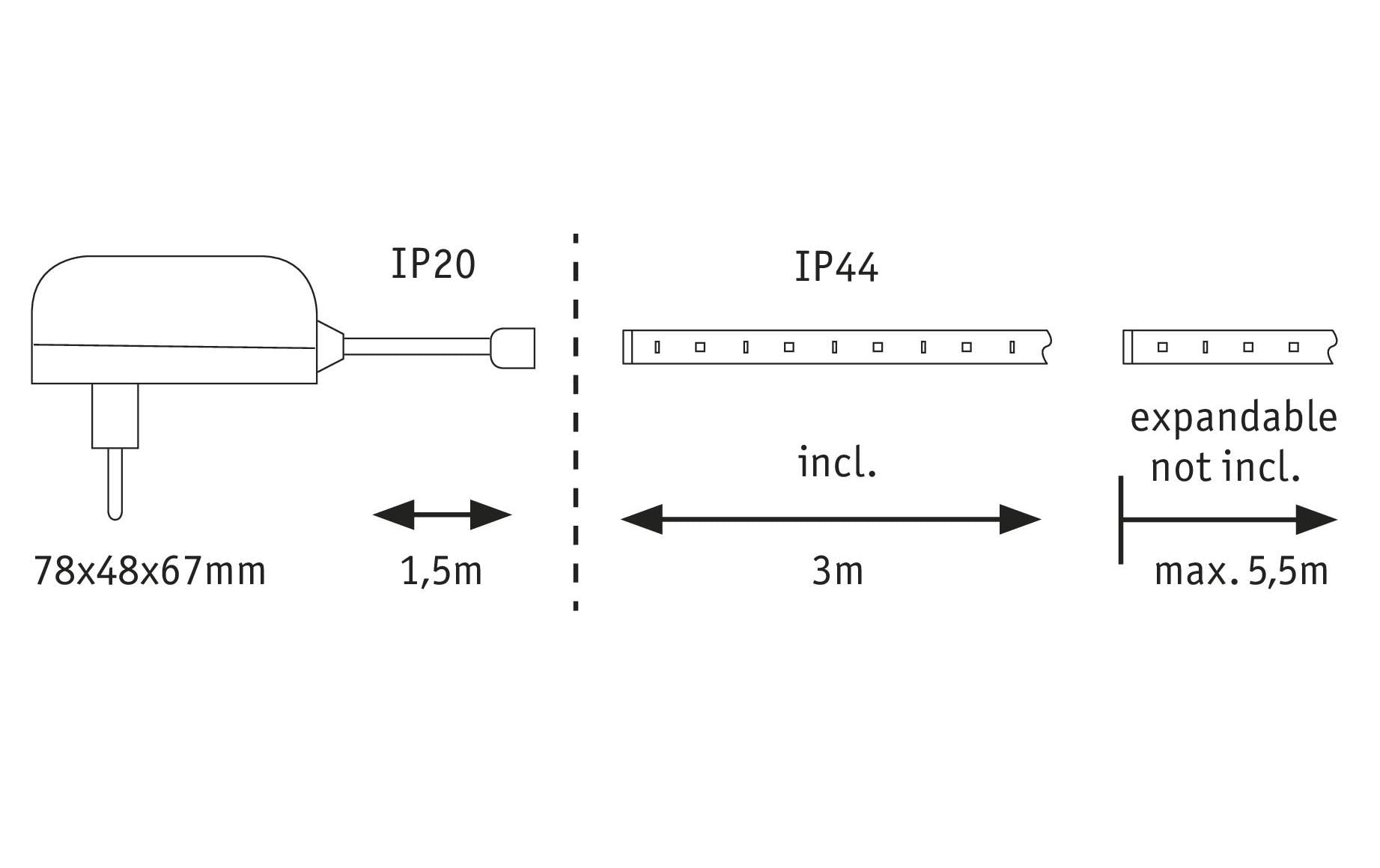 Paulmann LED-Strip MaxLED 250 – Basisset, 3 m, 900 lm, 12 W, 2700 K, dimmbar, IP44, weiss