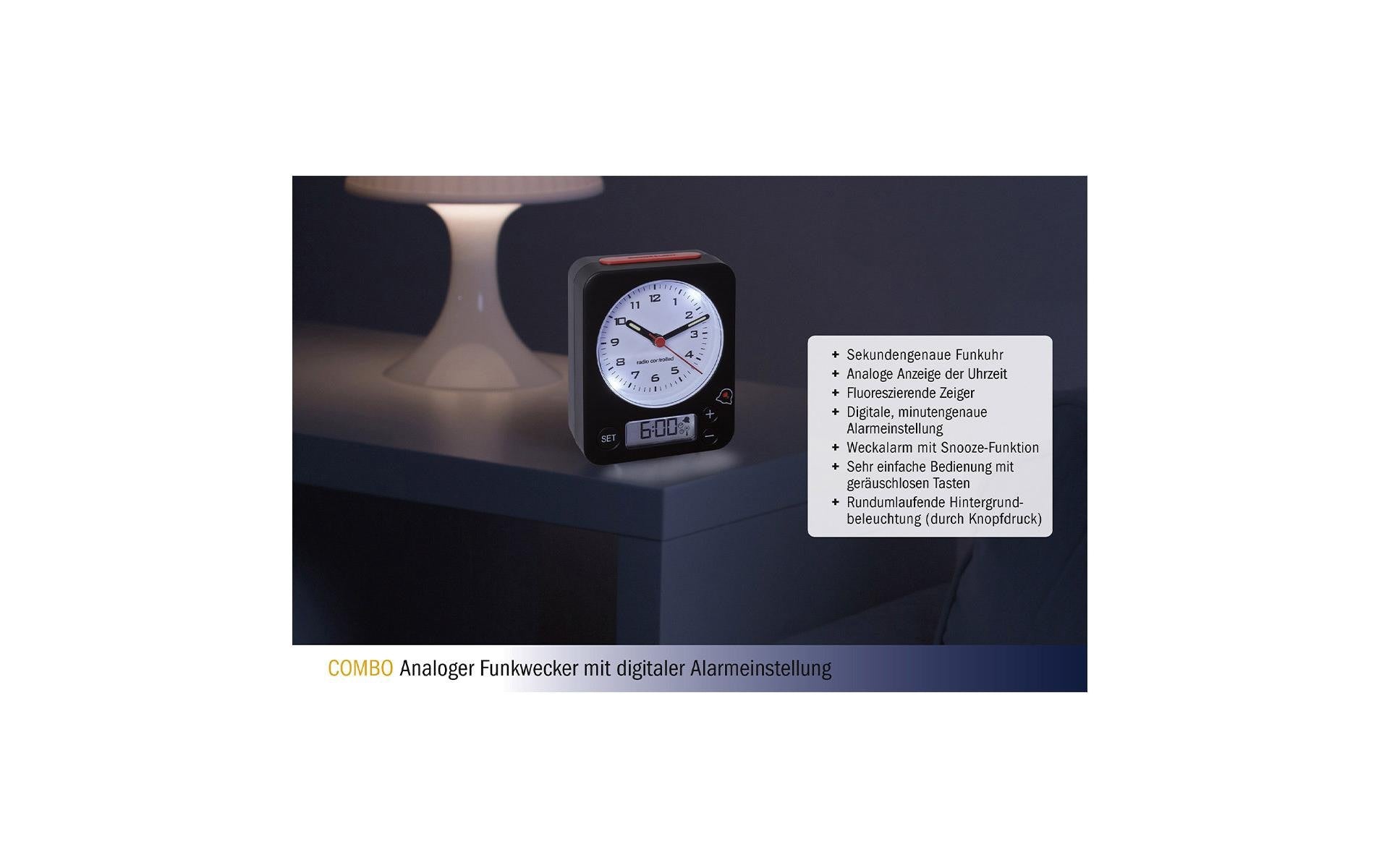 TFA-Dostmann TFA Dostmann COMBO Digitalwecker – Funk, Snooze, 9 × 11,5 × 4 cm, weiss/grün, Kunststoff