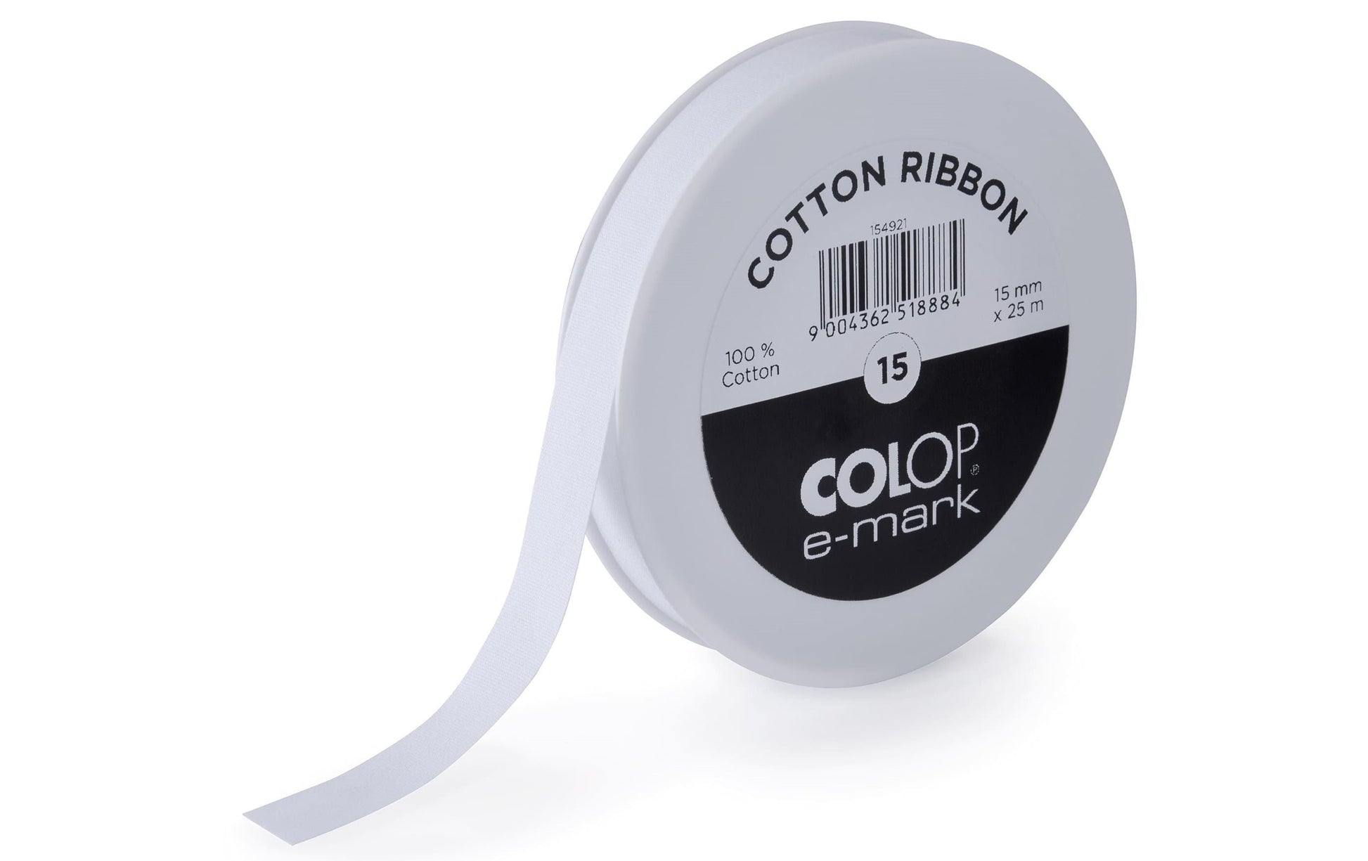 Colop 154921 Textil-/Satinband – Weiss – 15 mm × 25 m – für E-mark