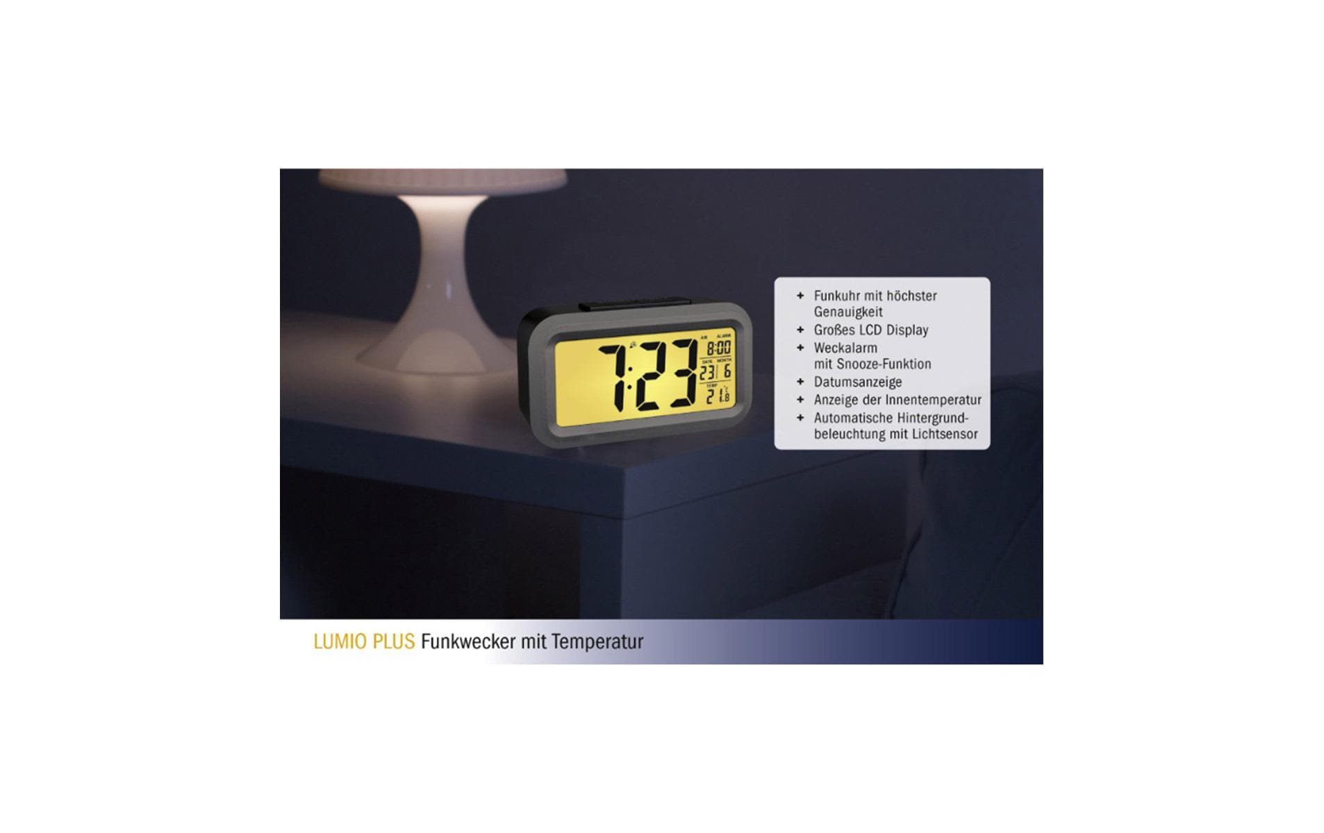 TFA-Dostmann TFA Dostmann LUMIO PLUS – Digitalwecker, Funk, Thermometer, 13,8 × 7,9 × 4,8 cm, Silber, Kunststoff