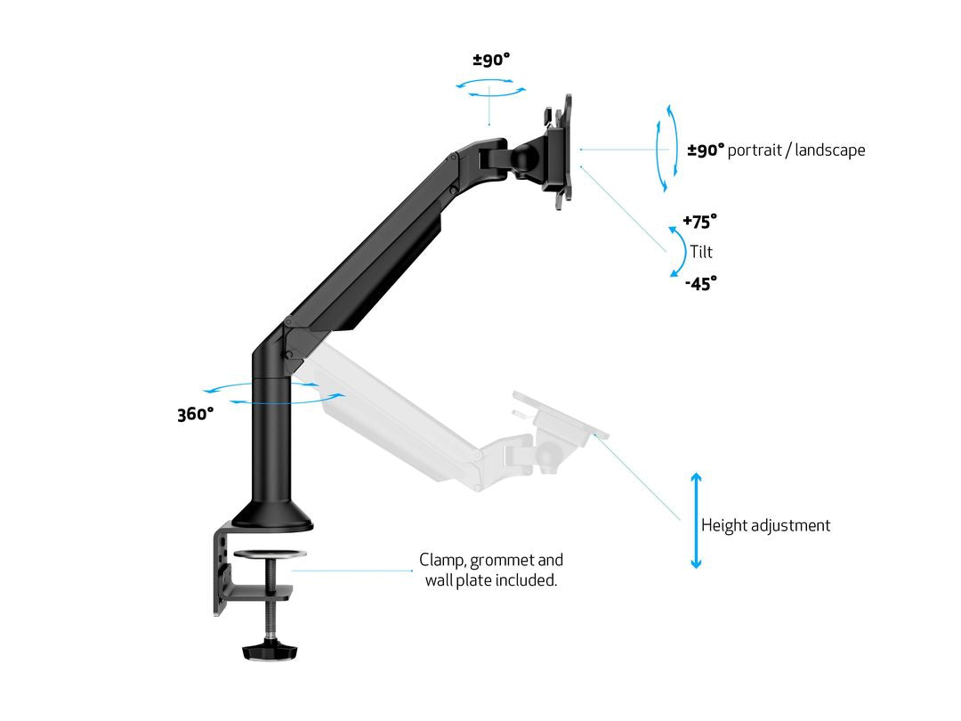 Multibrackets Basic 9369 – Monitorarm, Tischklemme, bis 32", VESA 75 × 75/100 × 100 mm, 10 kg, schwarz