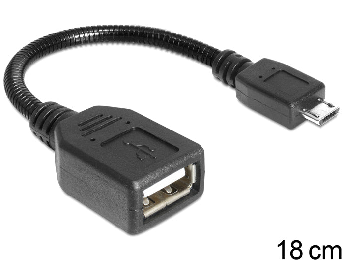DeLOCK Adapterkabel Micro-USB B zu USB-A – USB 2.0 (480 Mbit/s), 0,15 m, OTG, Schwarz