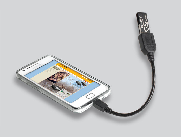 DeLOCK Adapterkabel Micro-USB B zu USB-A – USB 2.0 (480 Mbit/s), 0,15 m, OTG, Schwarz