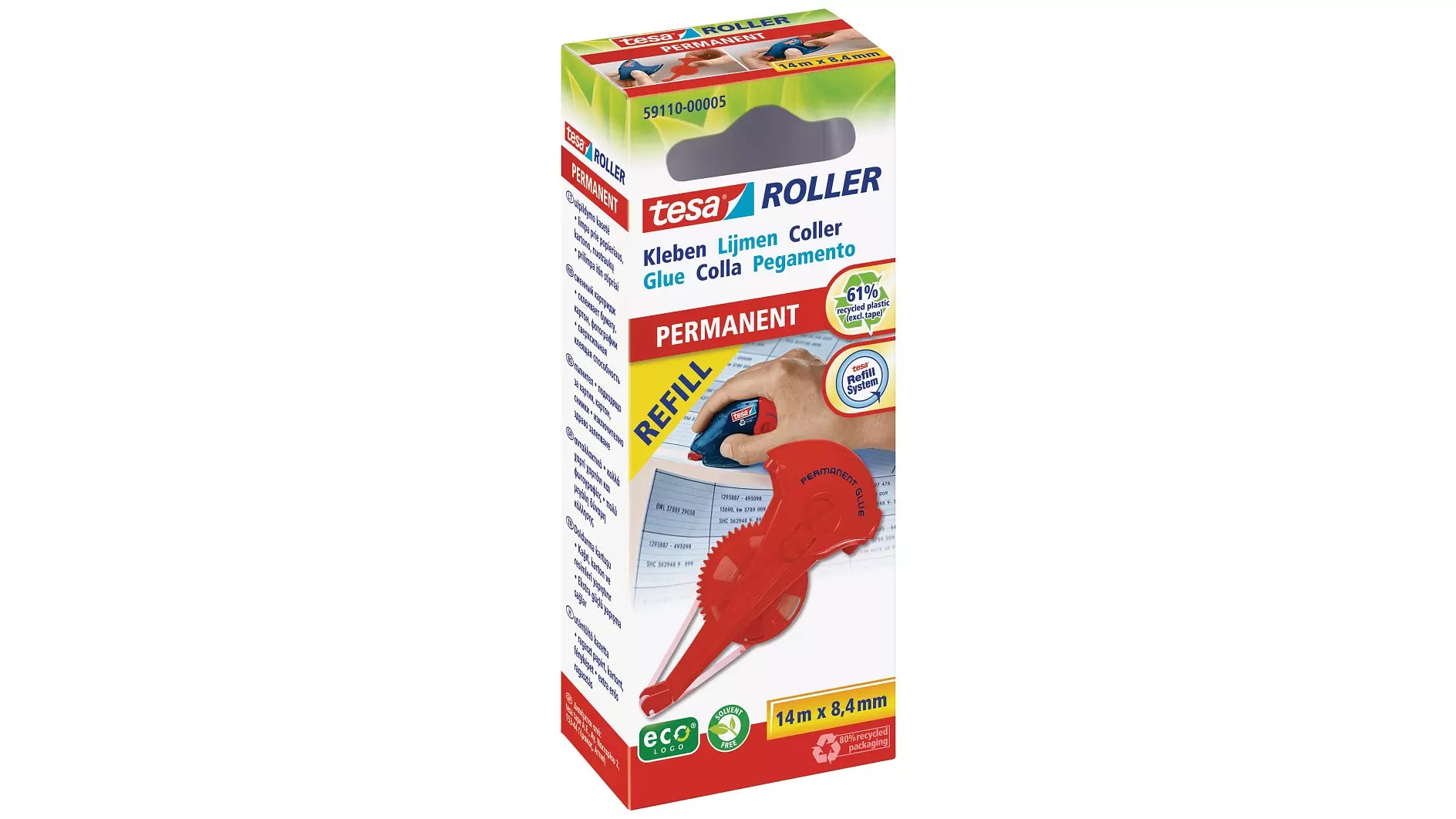 TESA ecoLogo Kleberoller – Nachfüllkassette, transparent, lösungsmittelfrei, für Papier, Karton, Fotos